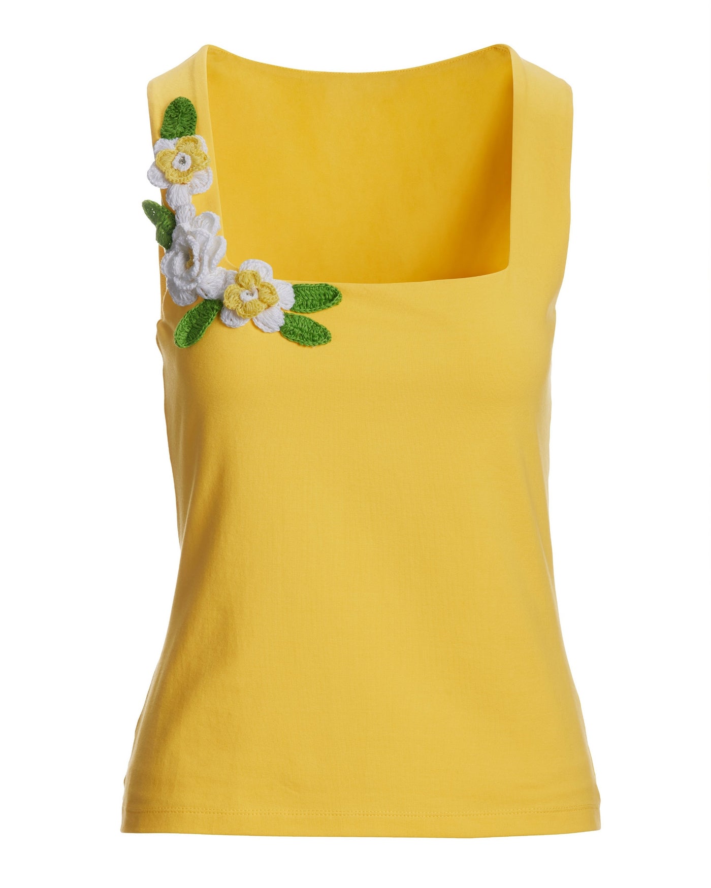 Floral Square Neck Tank Top Habanero Gold