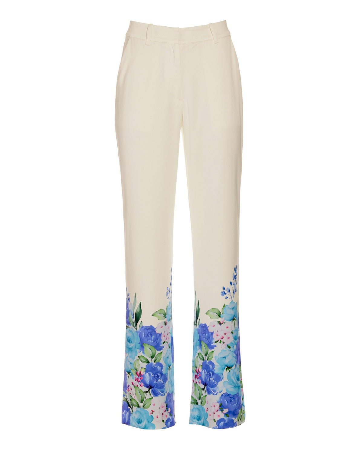 Garden Fete Floral Print Trouser White Blue Multi