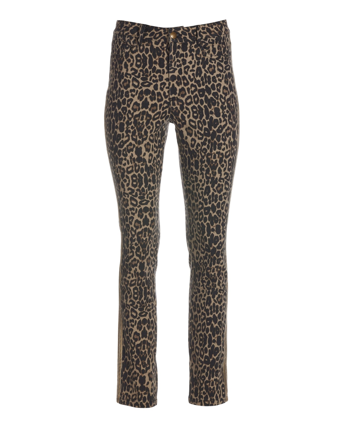Leopard Metallic Racer-Stripe Slim Straight-Leg Jean Brown Multi