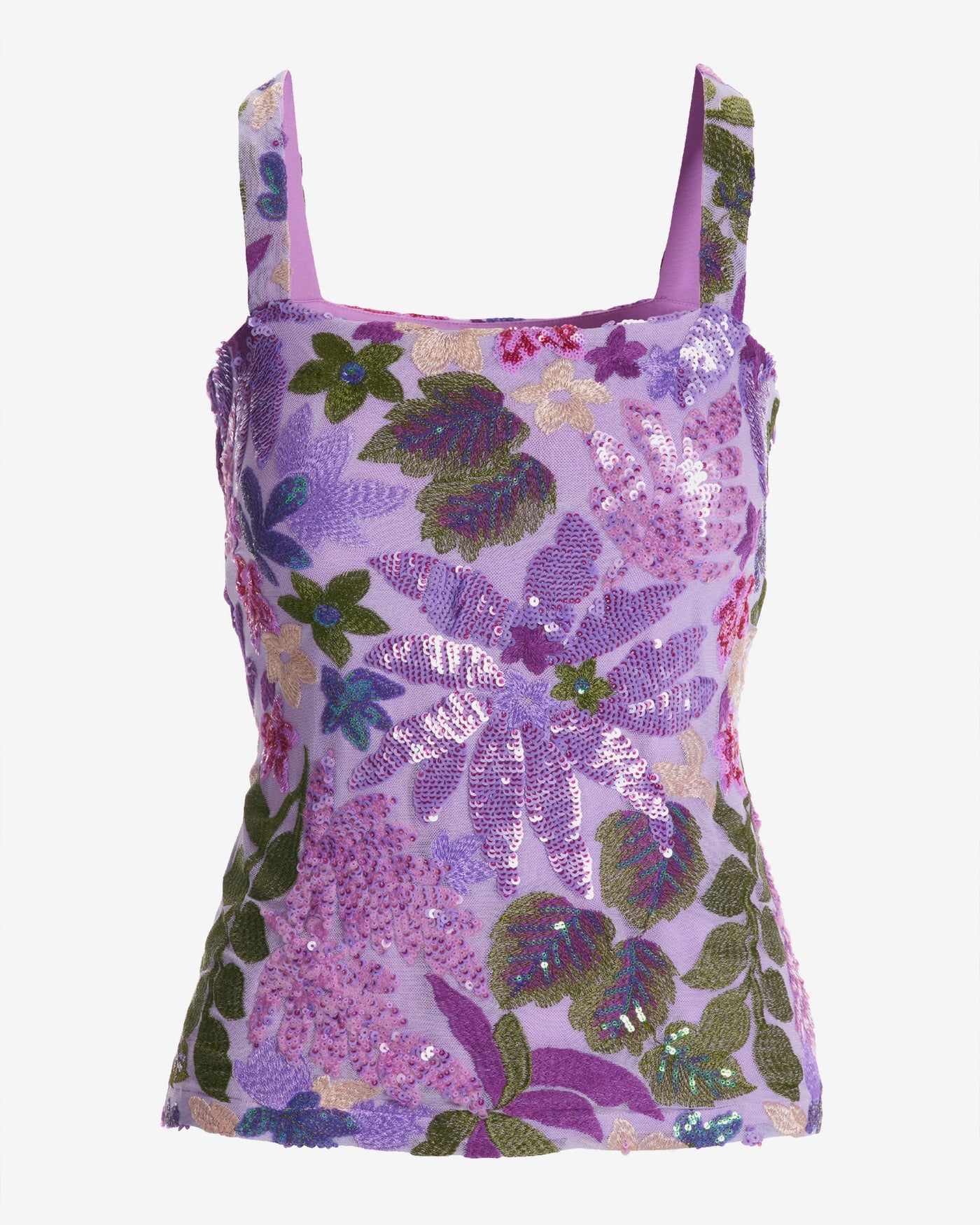 Sequin Floral Square Neck Tank Top Purple Multi