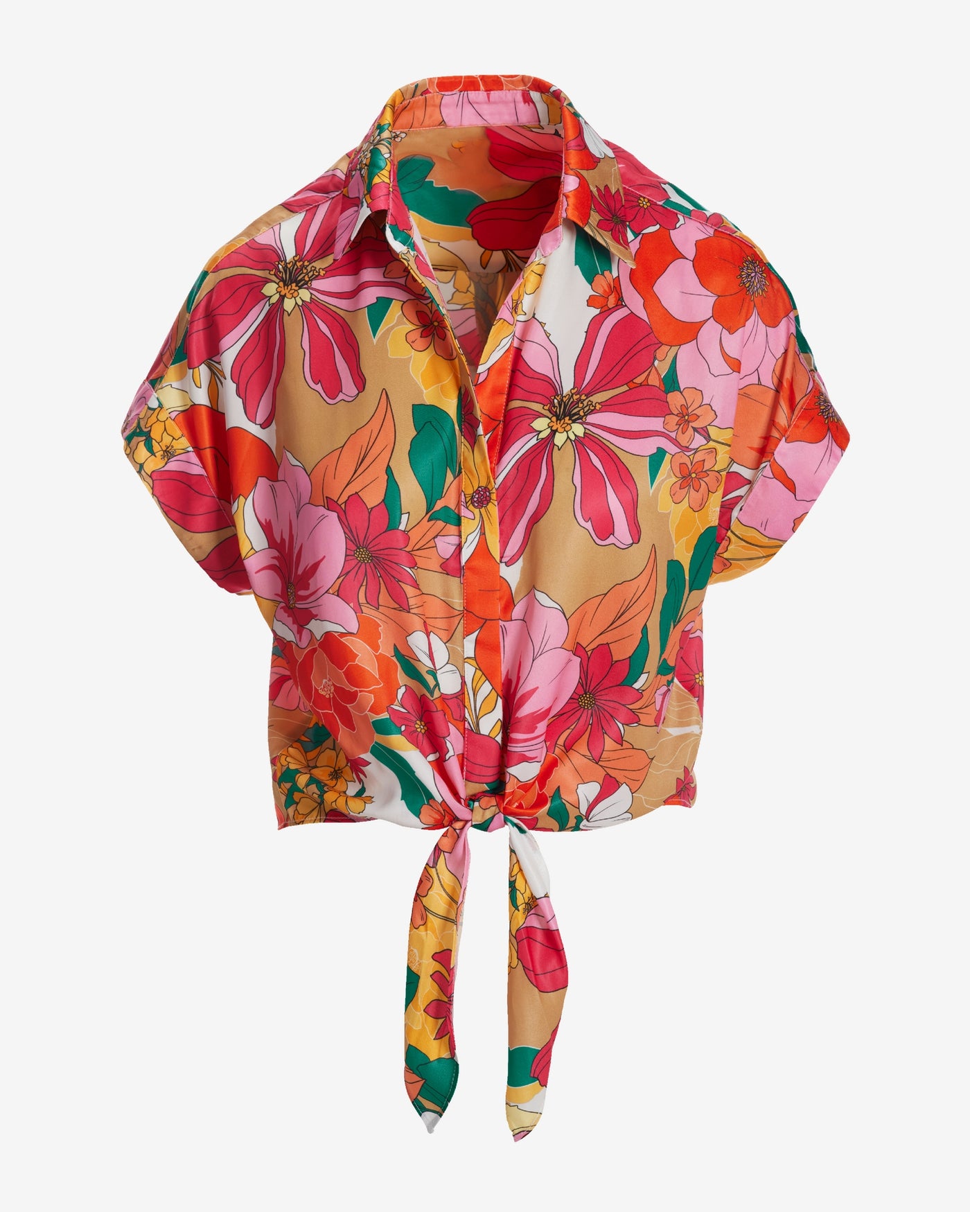 Chic Floral Garden Print Short Sleeve Button-Up Shirt Multi