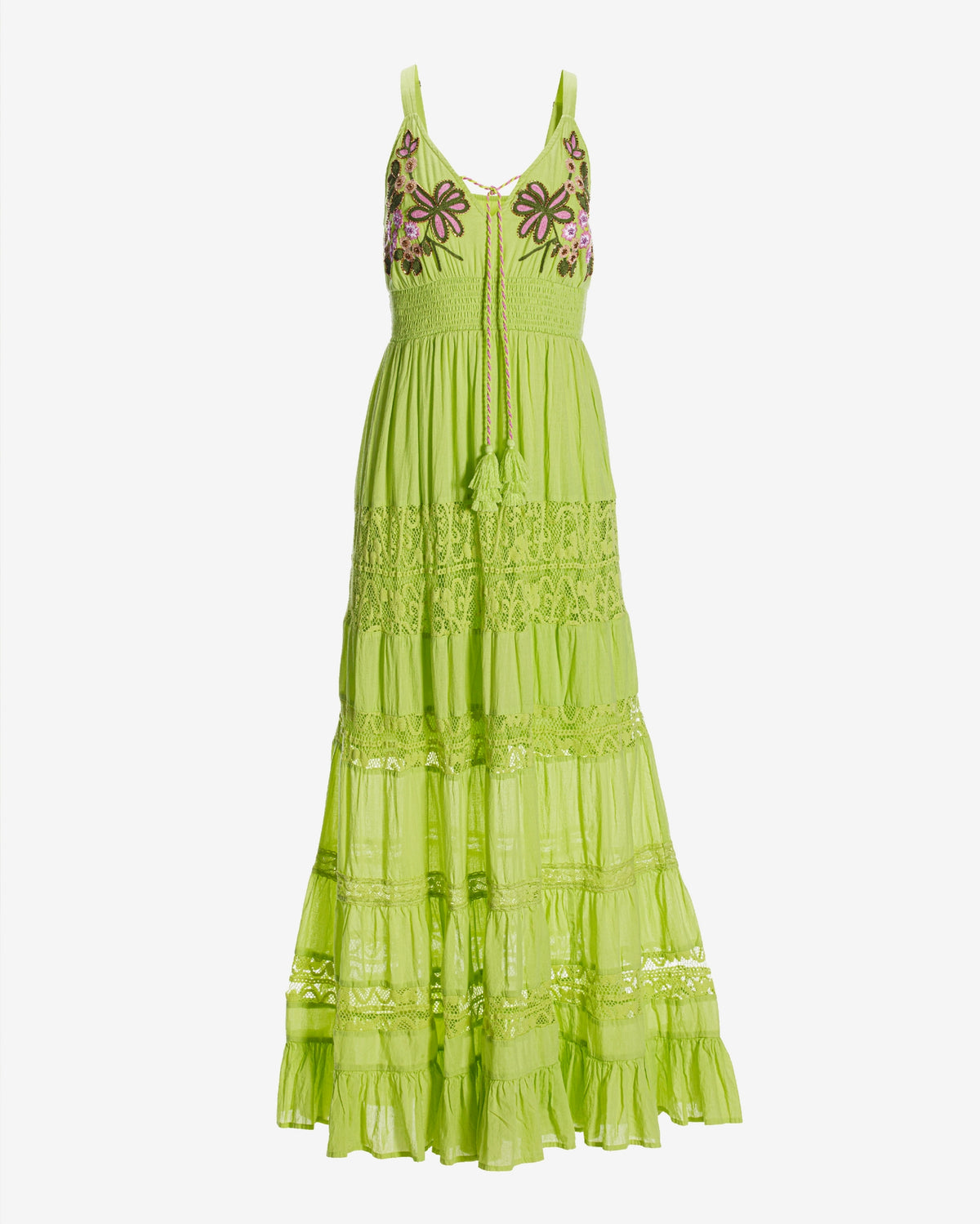 Embroidered Lace Inset Maxi Dress Green Glow