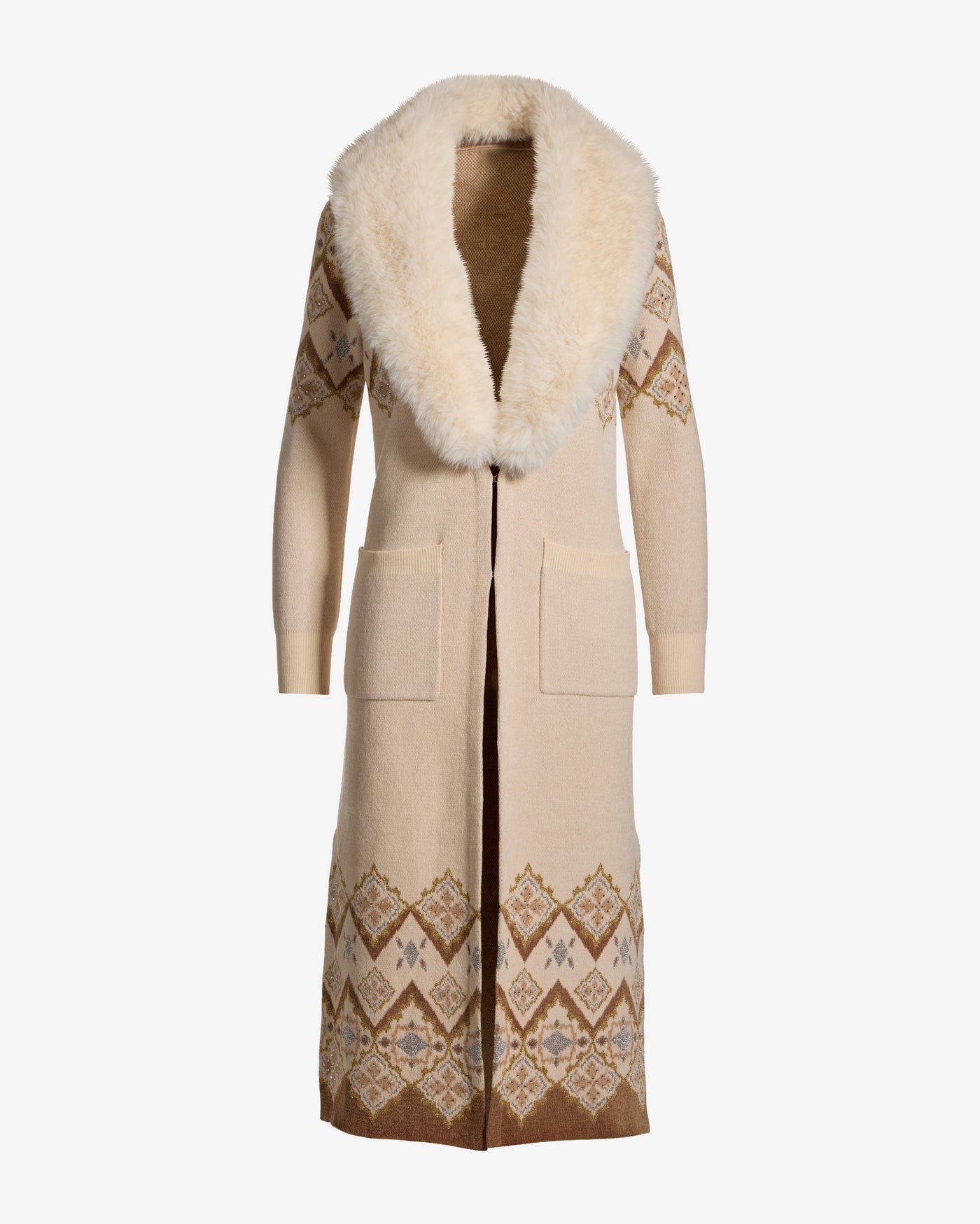 Faux Fur Collar Fair Isle Sweater Duster Fabulous Fair Isle
