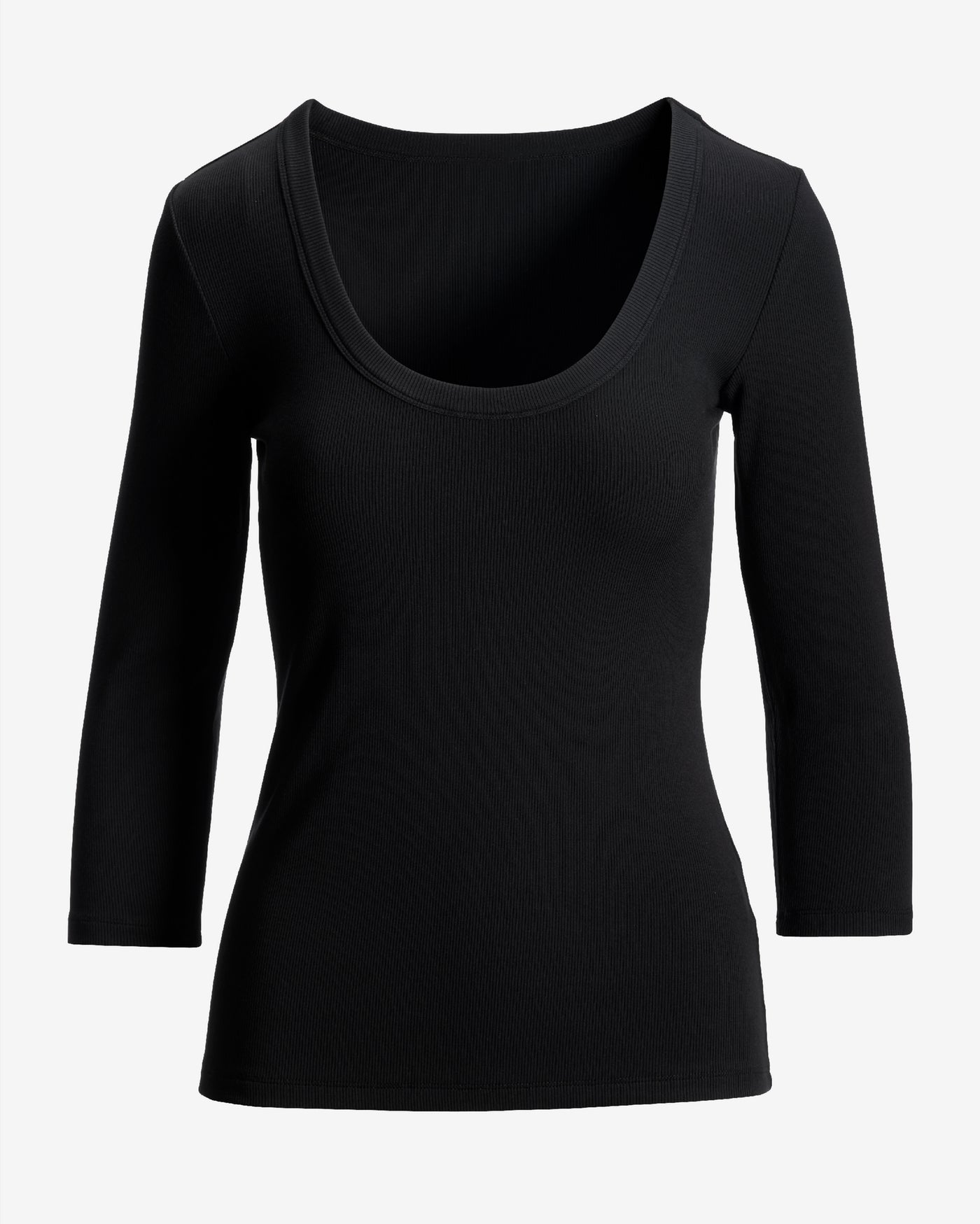 So Essential Ribbed Scoop Three Quarter Top Black
