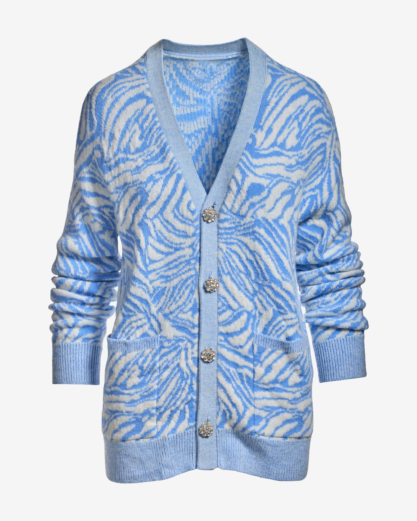 Printed Button-Up Boyfriend Cardigan Zebra Lines