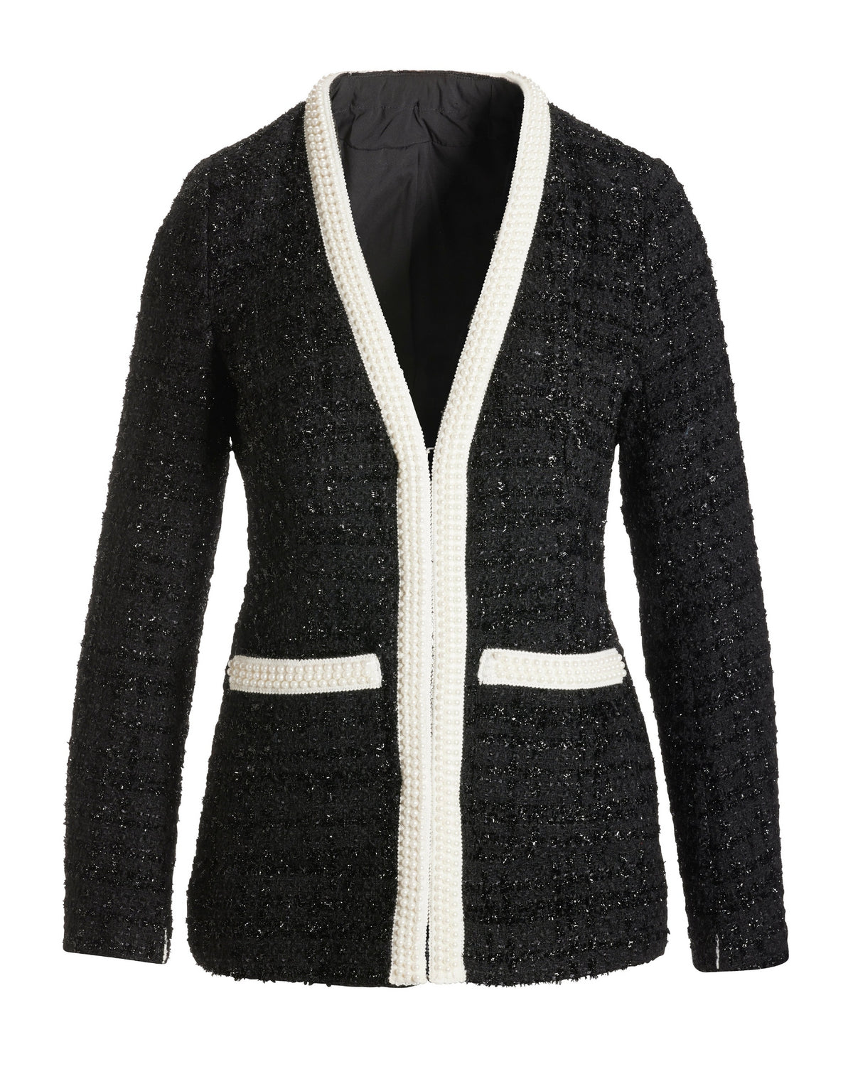 Classic Pearl Trim Tweed Parisian Jacket Black