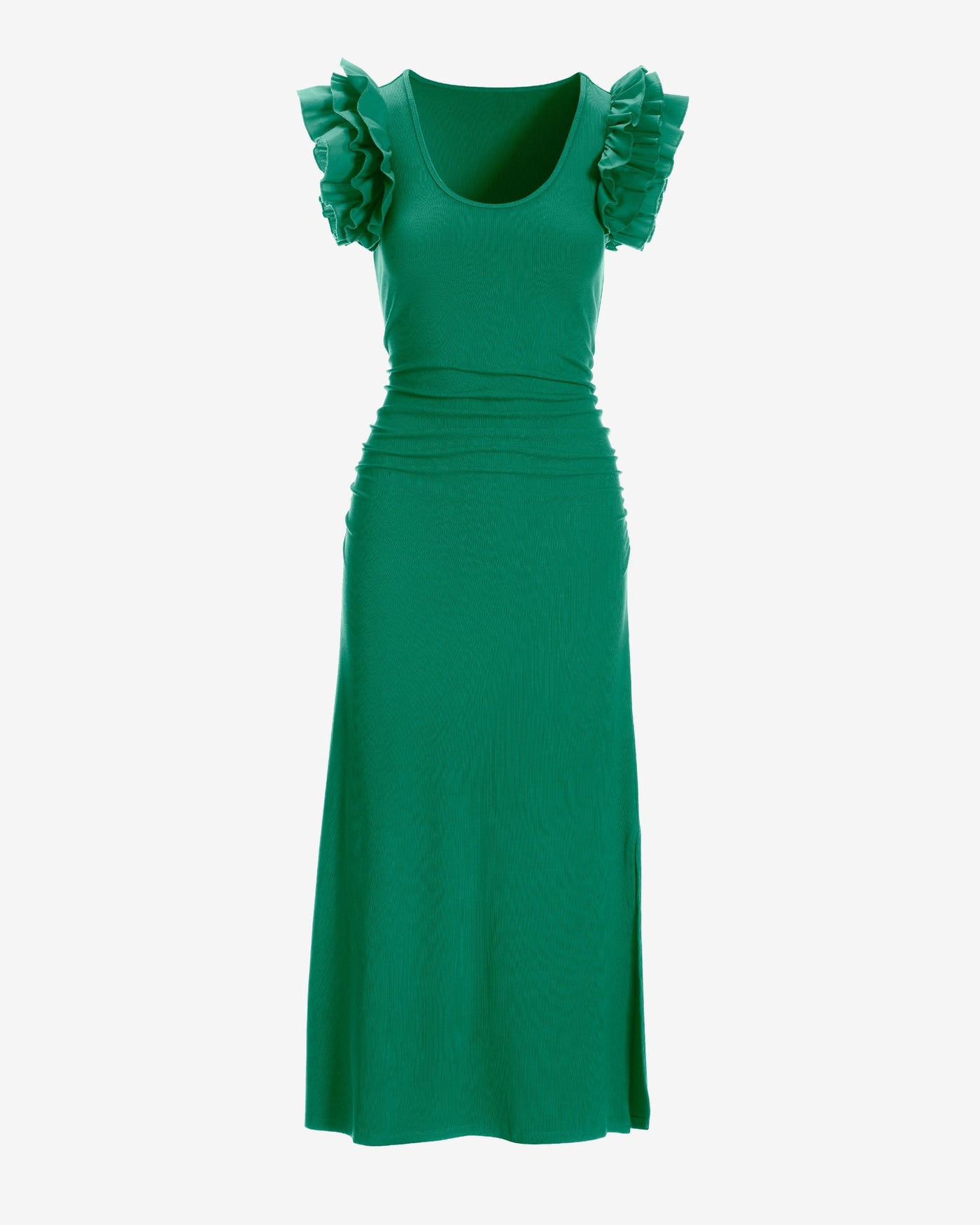 Ruffle Knit Rib Ruched Dress Shamrock