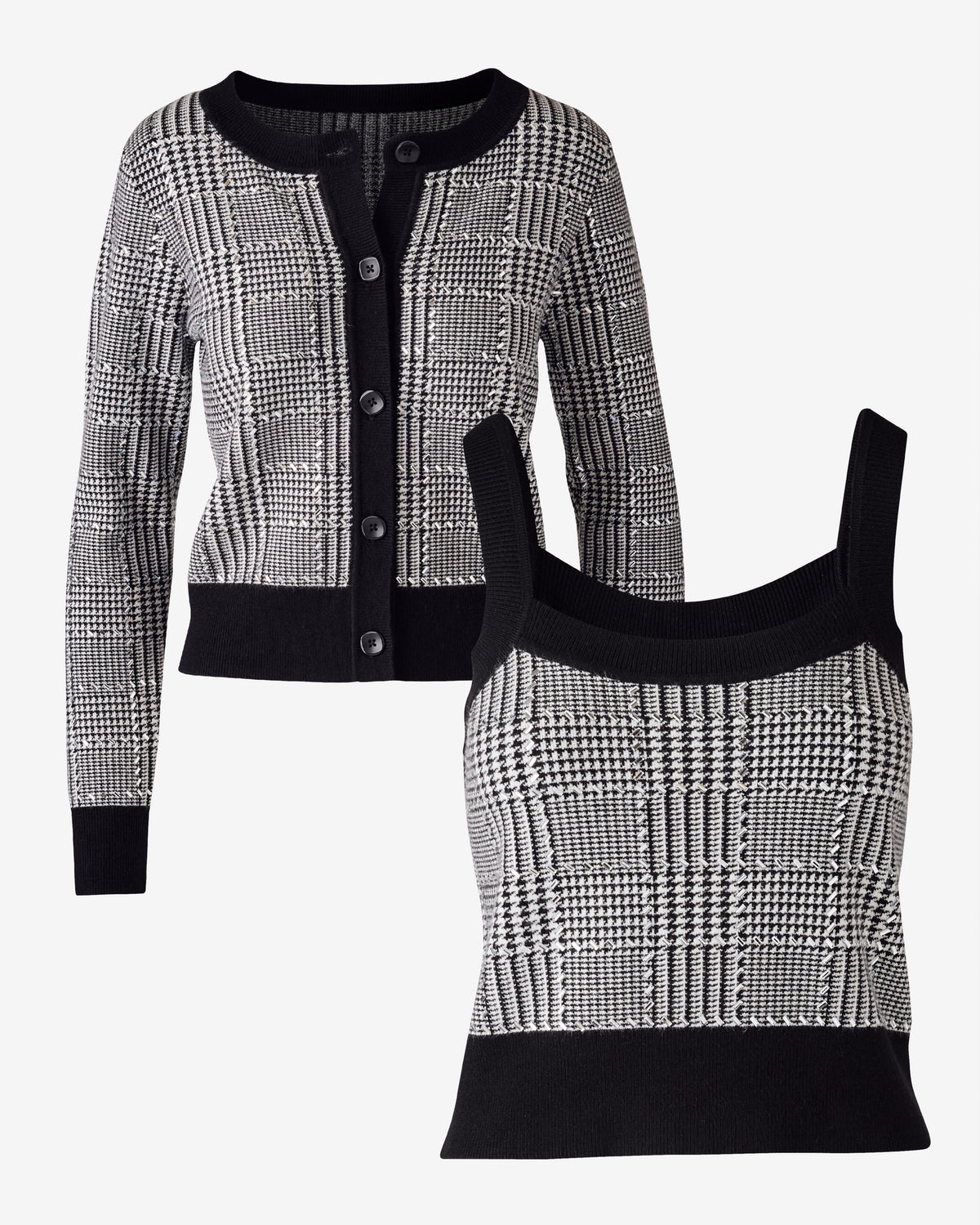 Rhinestone Houndstooth Cardigan and Tank Set - Black/White – Boston Proper
