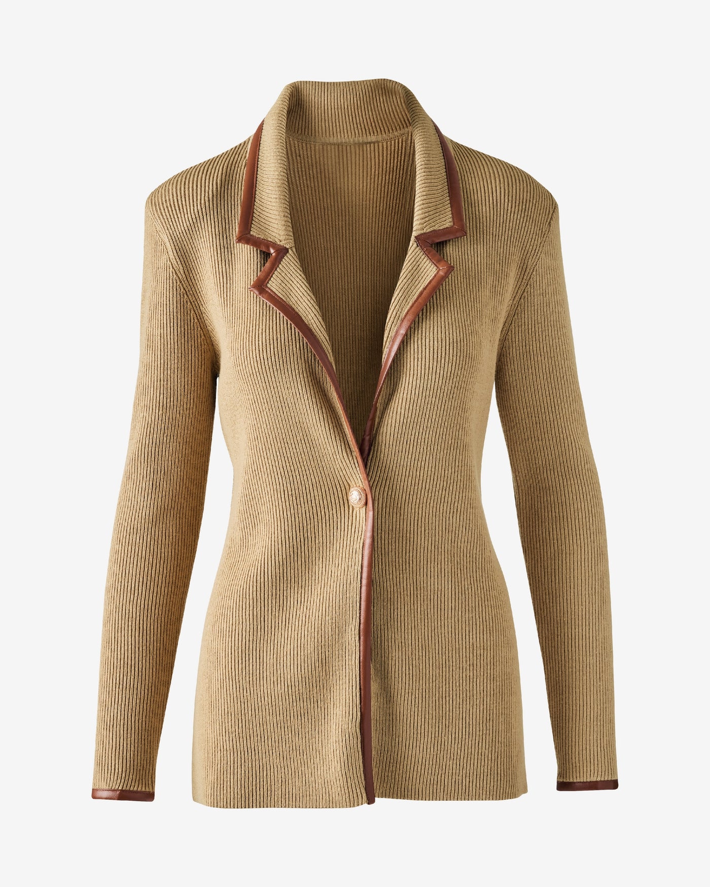 Contrast Trim Rib Sweater Blazer Sesame