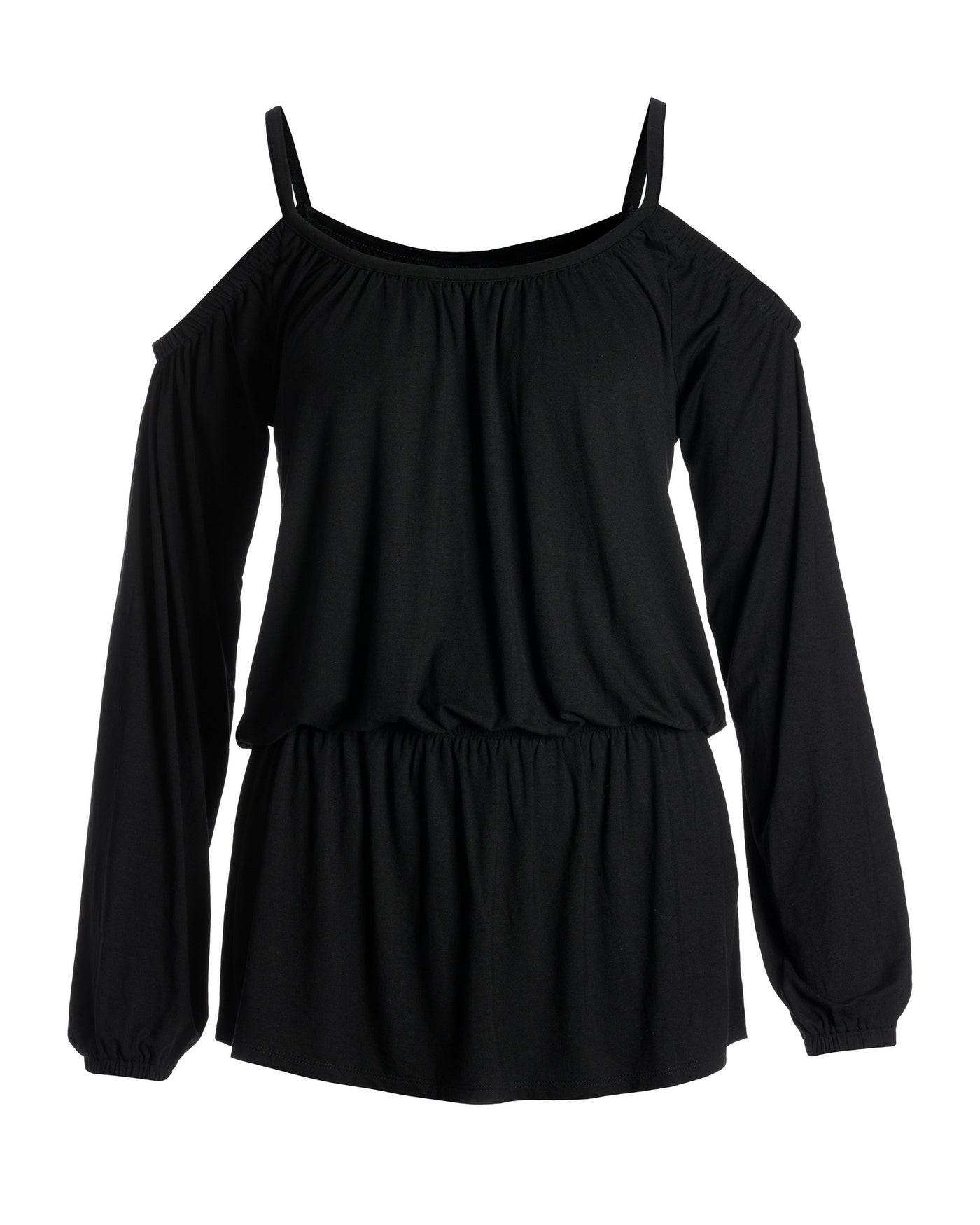 Cold Shoulder Knit Blouson Tunic Black