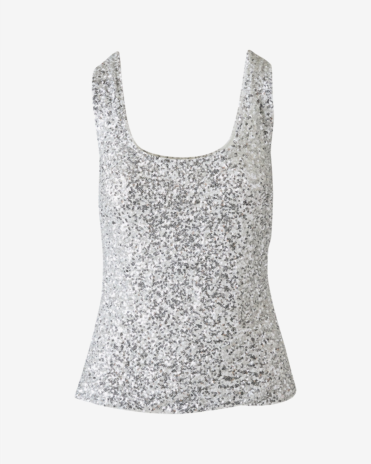 Sequin Scoop Neck Tank Silver Tone