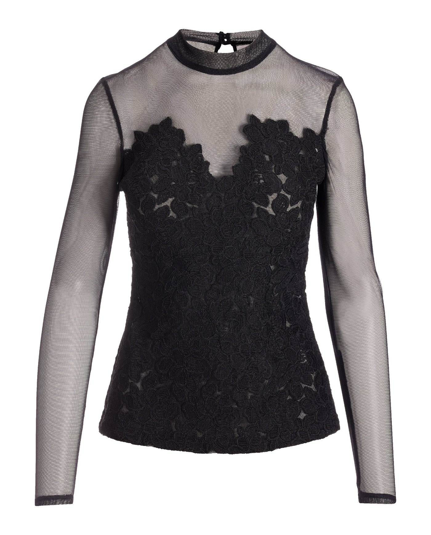 Lace Mesh Knit Top Black