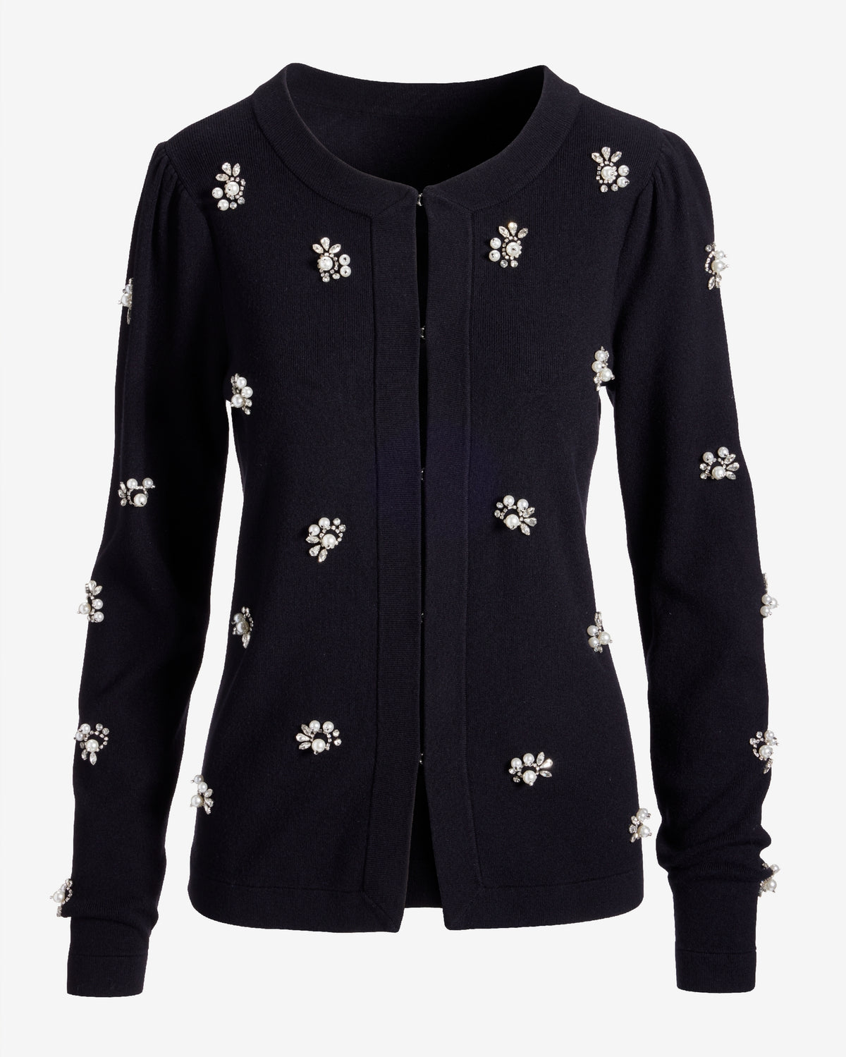 Pearl and Rhinestone Embellished Cardigan Black