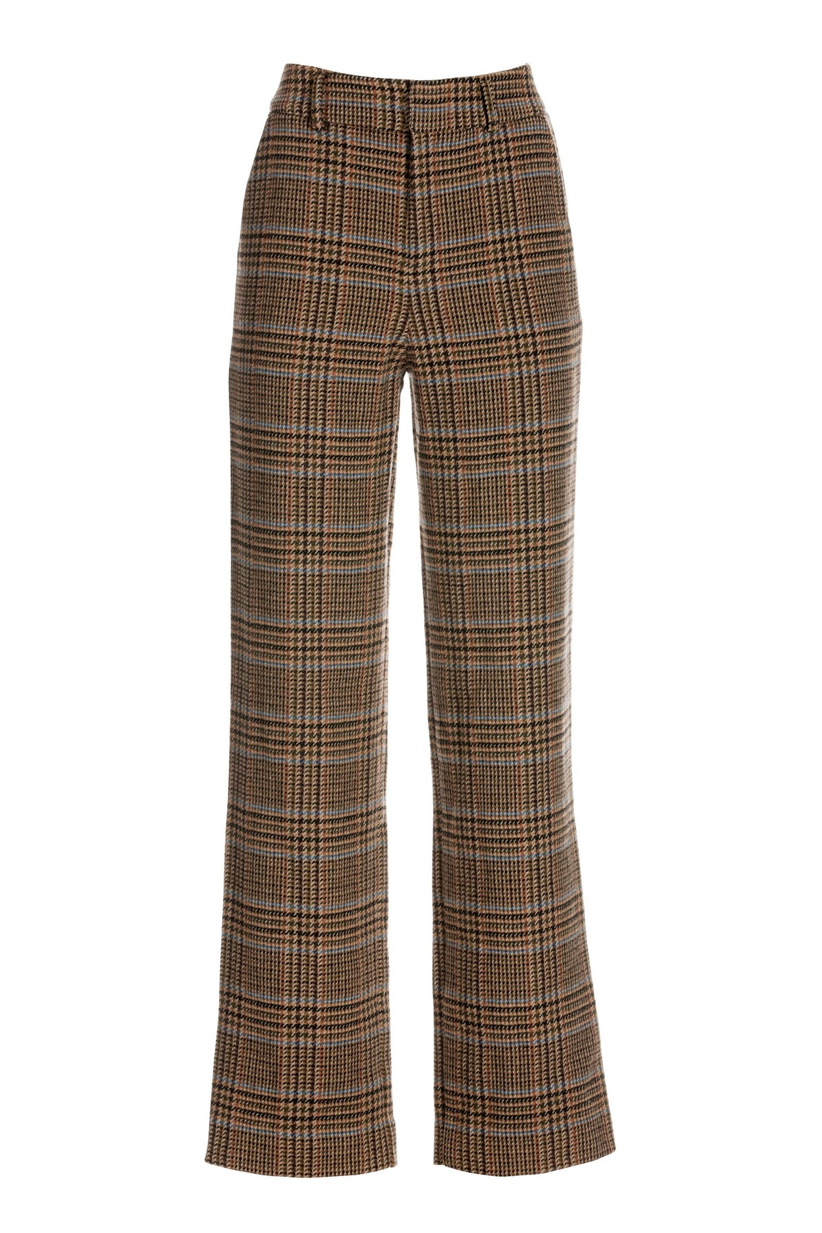 Plaid Modern High Waist Wide Leg Trouser Brown Multi