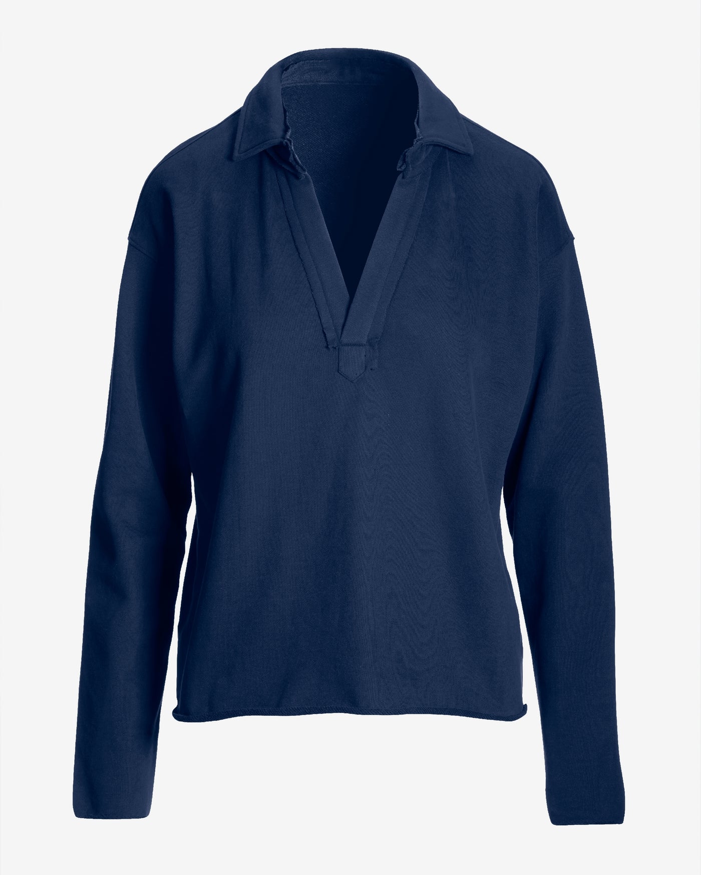 Cotton Comfort Collared V Neck Lounge Sweatshirt Navy