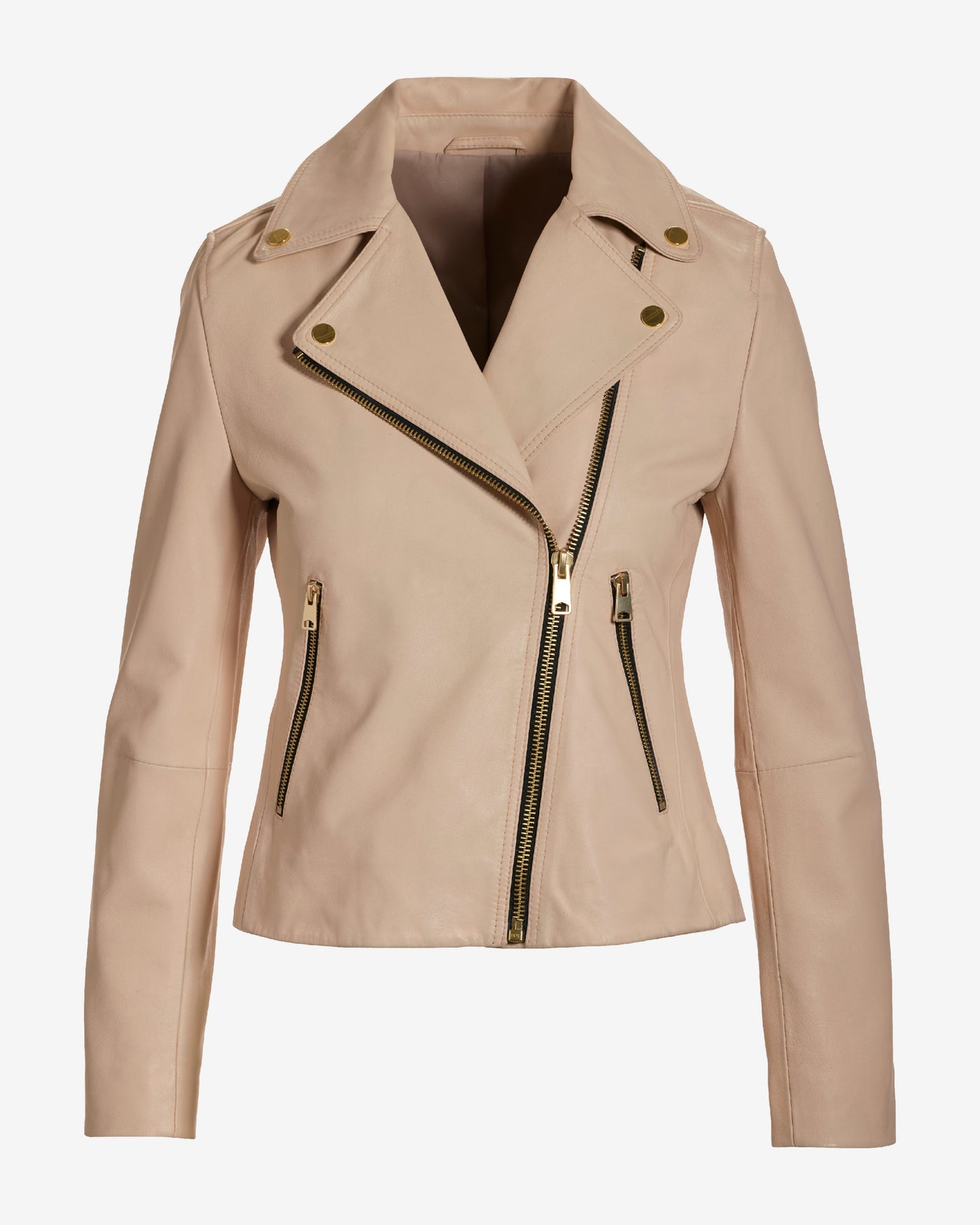 Genuine Leather Zip Detail Moto Jacket Bone