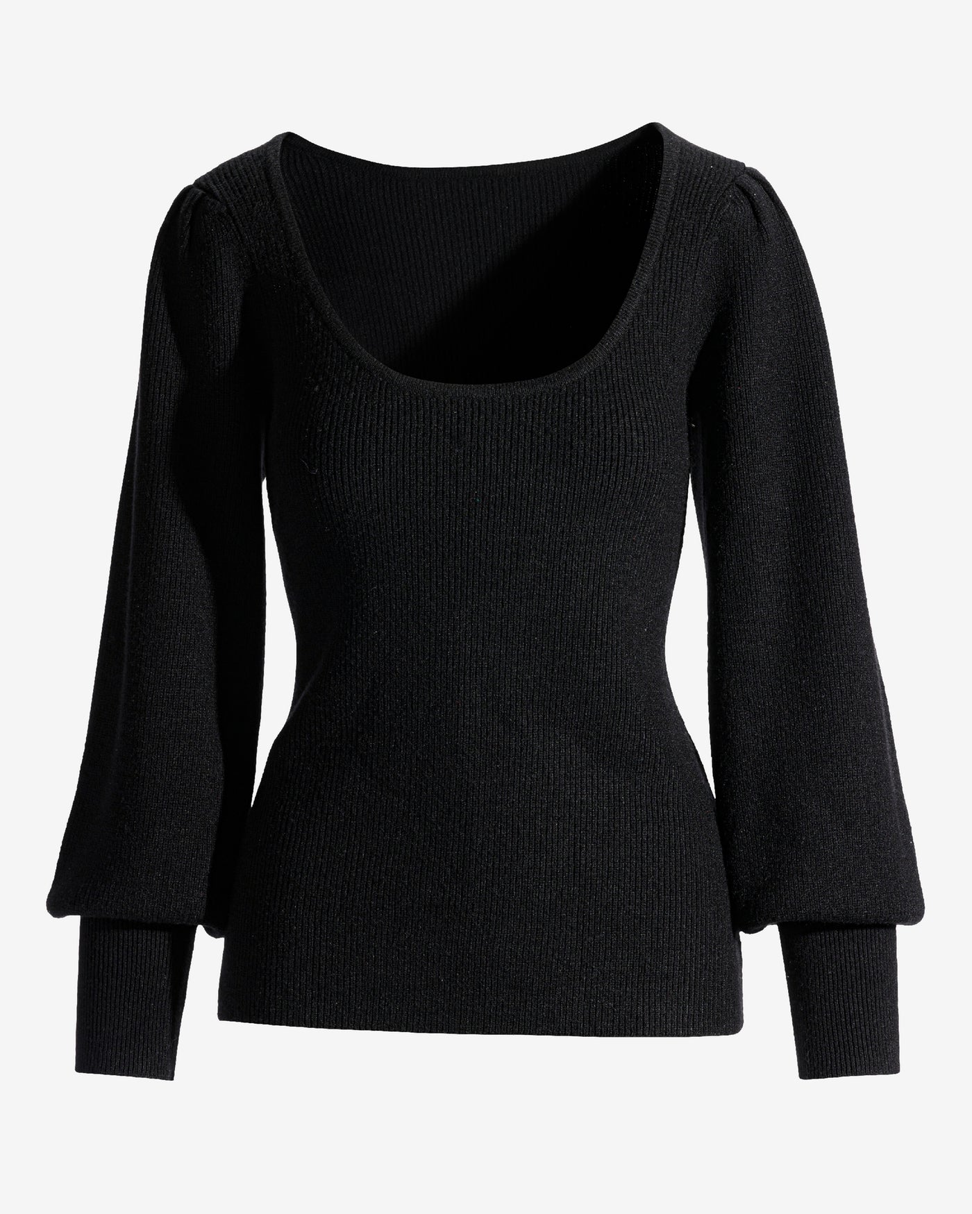 Scoop Neck Balloon Sleeve Sweater Black