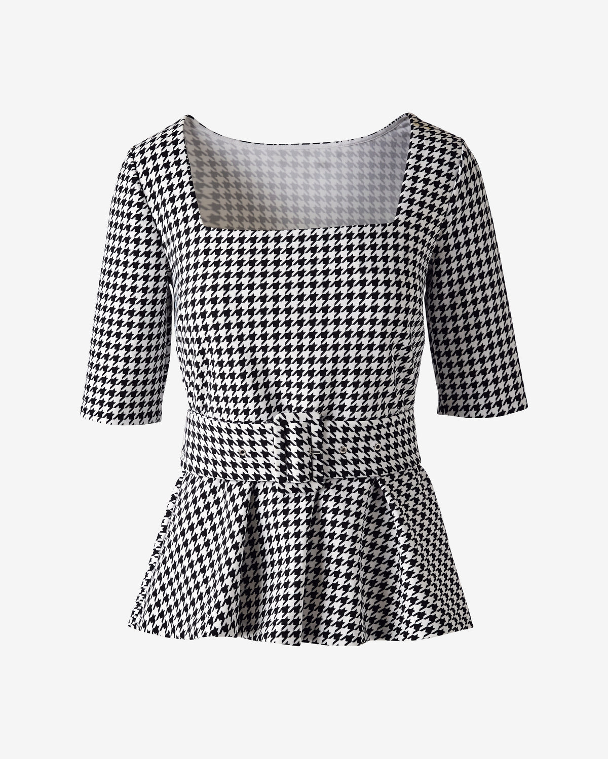 Beyond Travel houndstooth Belted Peplum Top Fashion Houndstooth