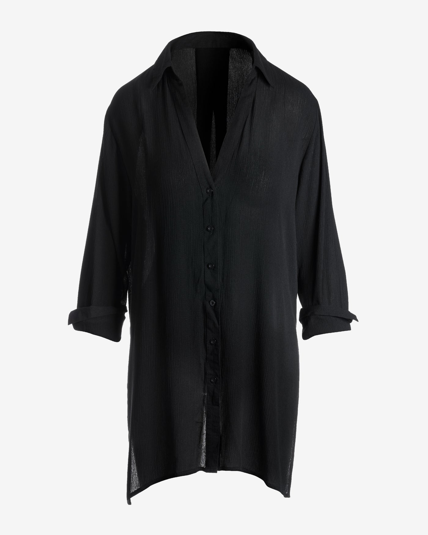 Button Up Versatile Shirt Cover Up Black