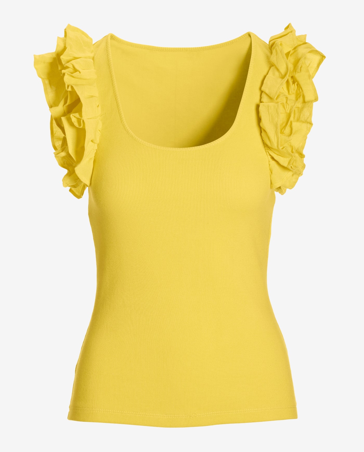 Linen Ruffle Ribbed Top Lemon Drop