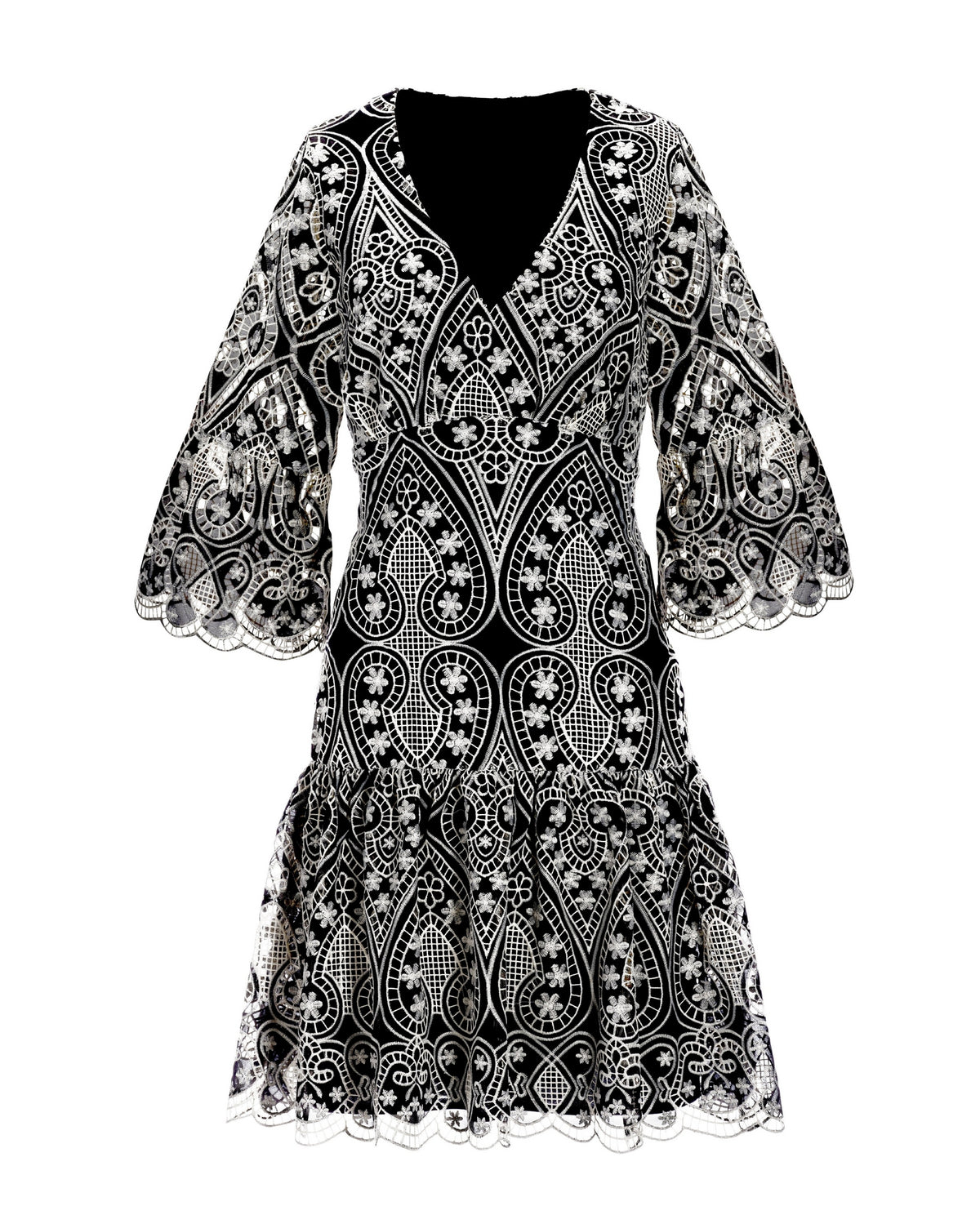 Two-Tone Lace Flounce Dress Black/White