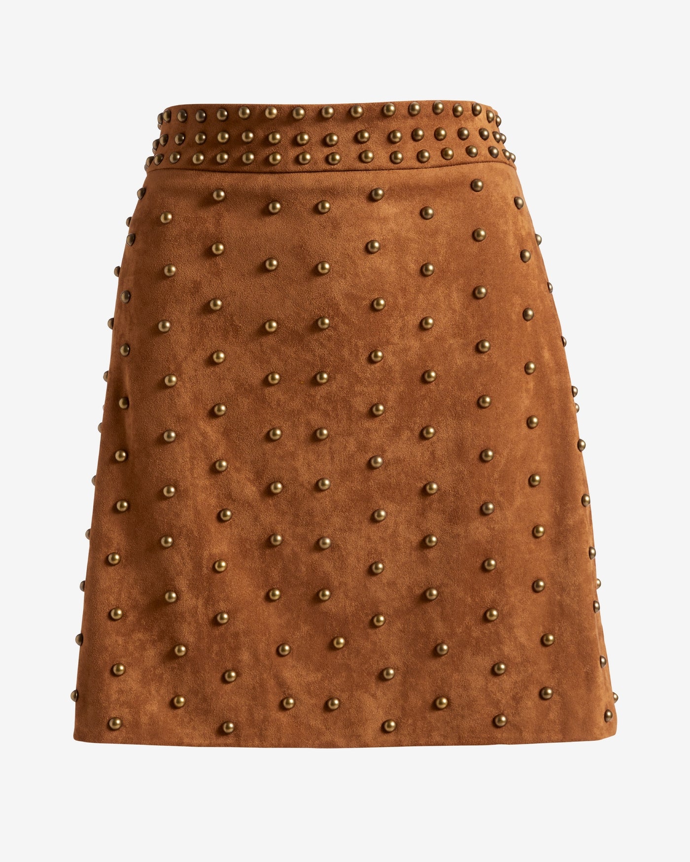 Faux Suede Stud Detail Mini Skirt Cognac