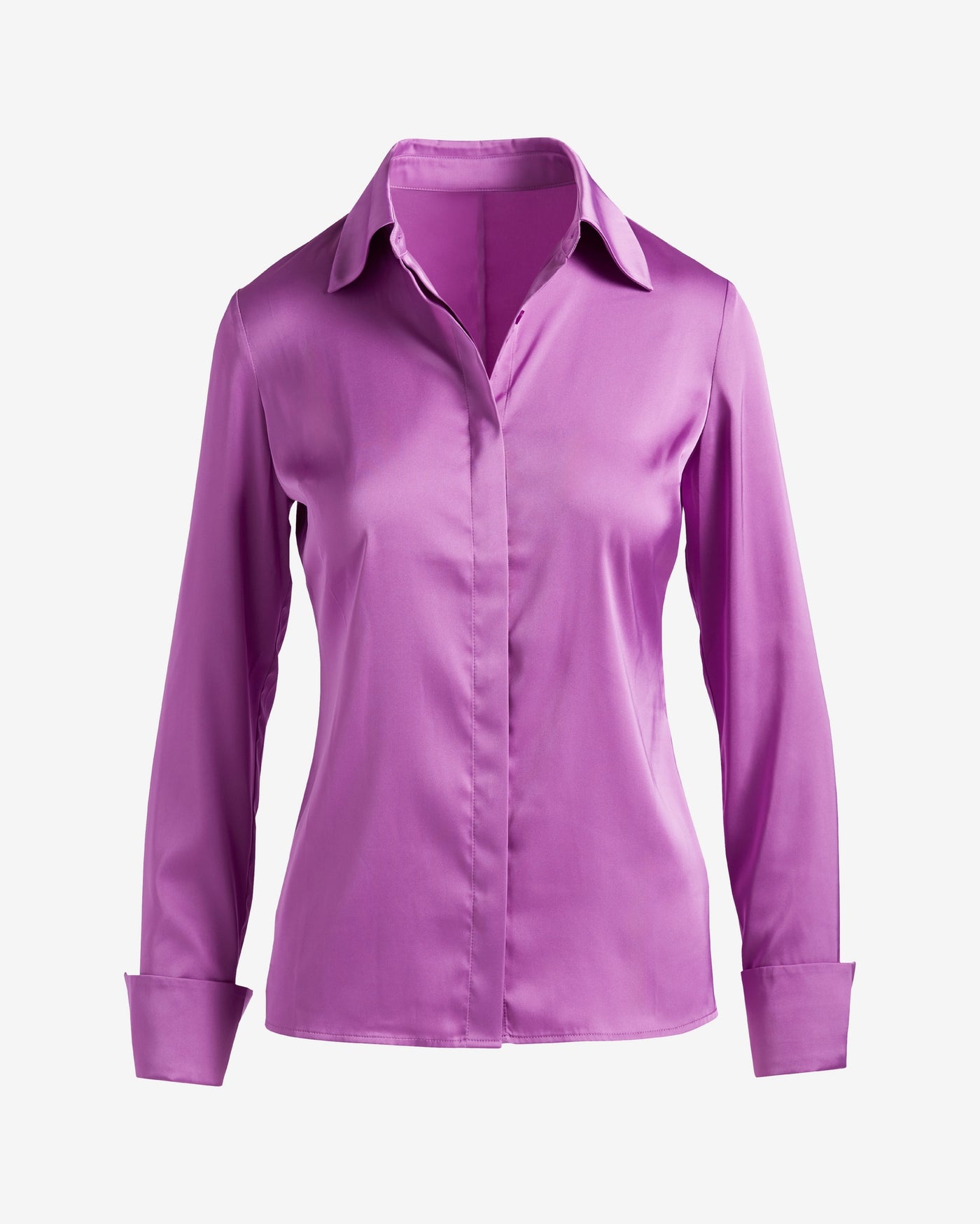 Sophia Button-Up Charmeuse Blouse Purple Cactus Flower