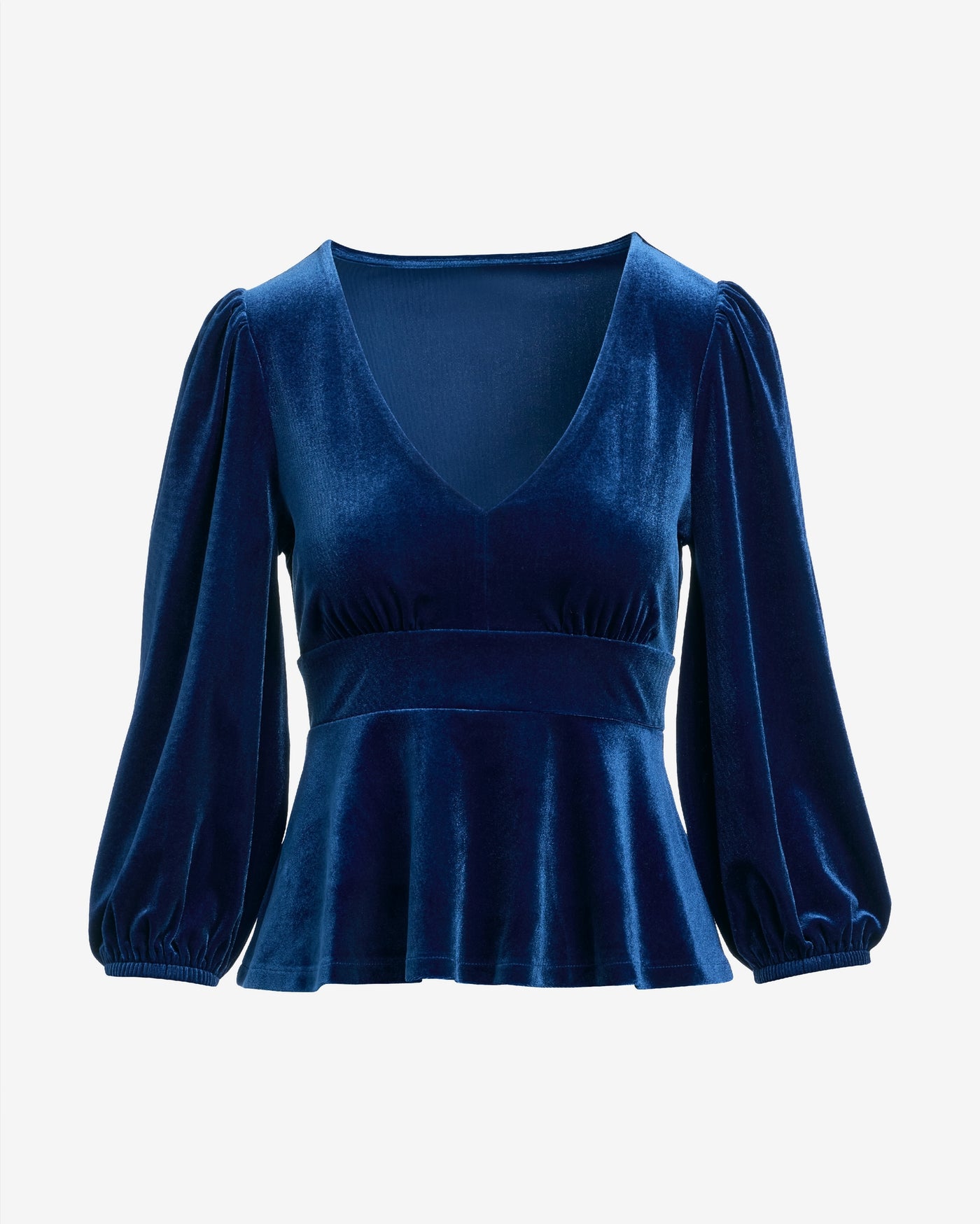 Velvet Peplum Blouson Top Cobalt