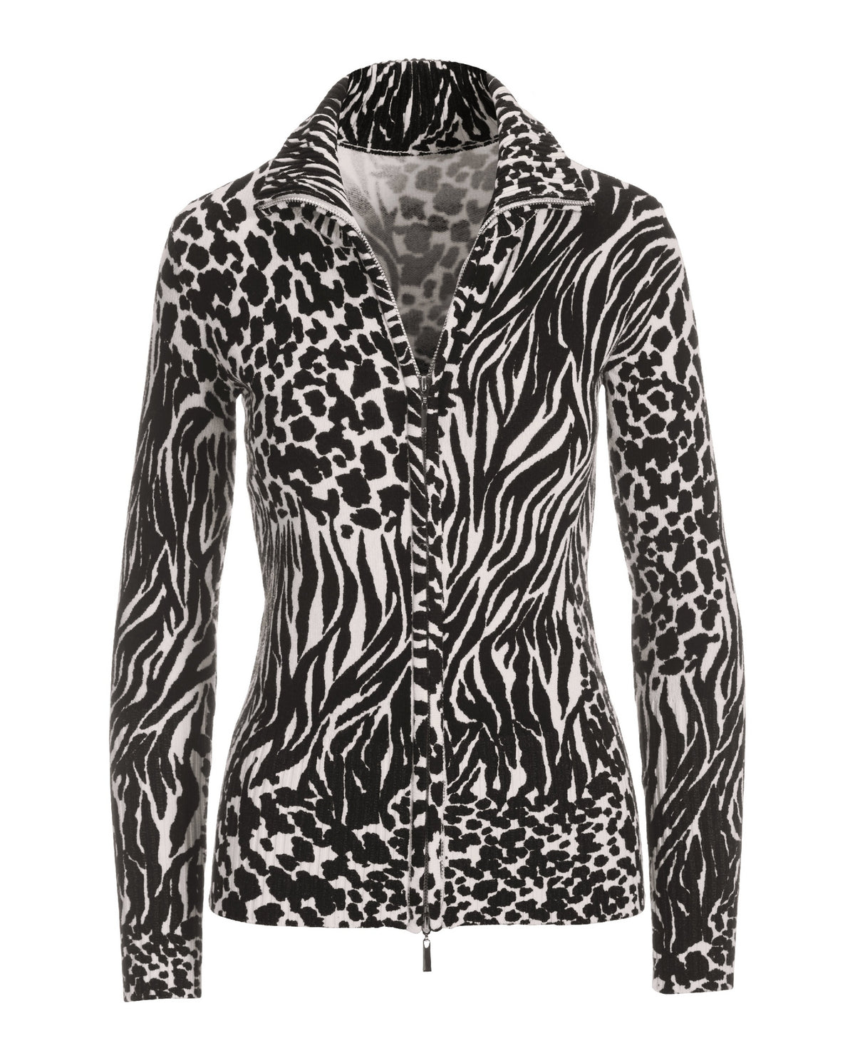 Mixed Animal Proper Zip Up Cardigan Black/Off White