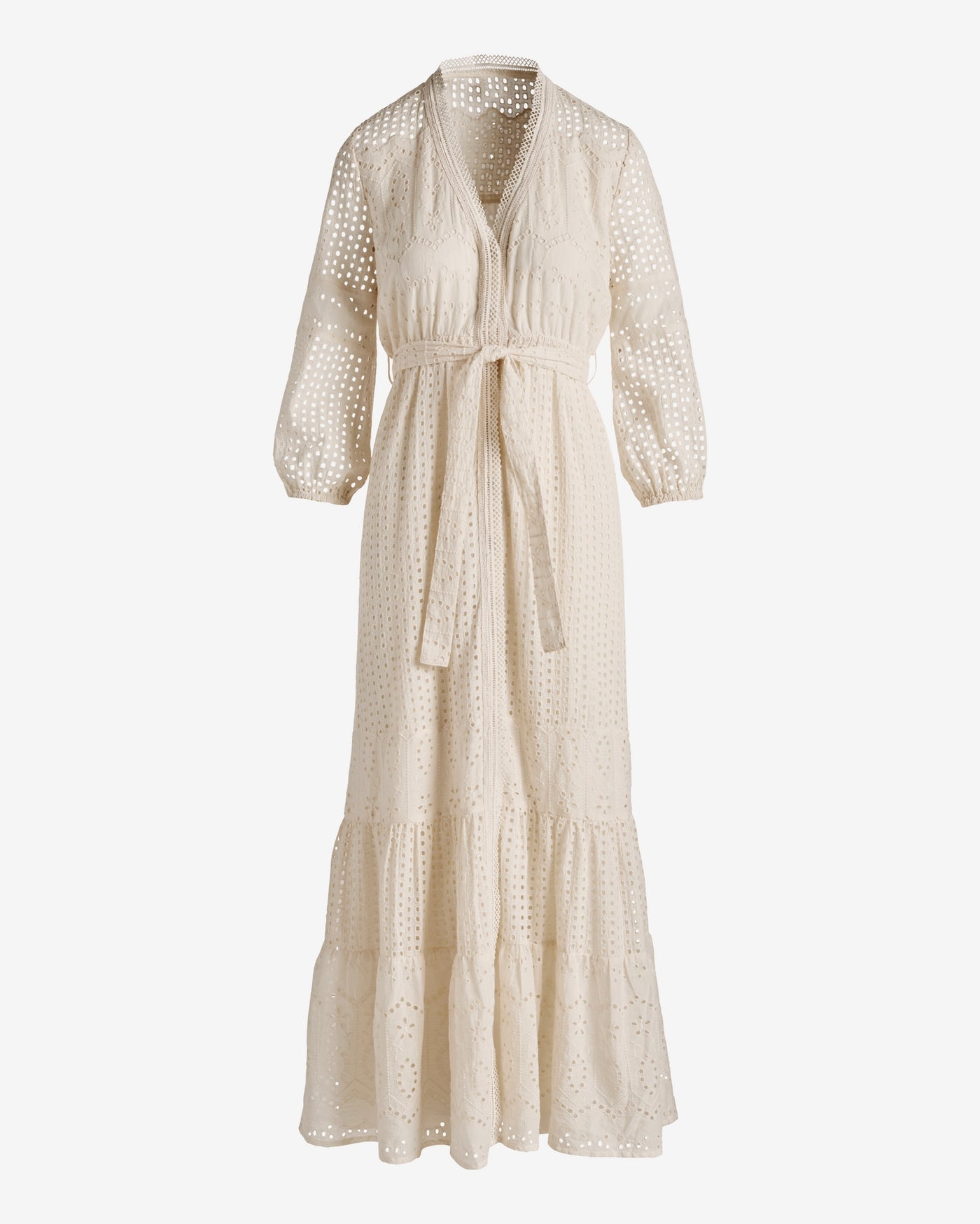 Eyelet Self Tie Maxi Dress Ecru