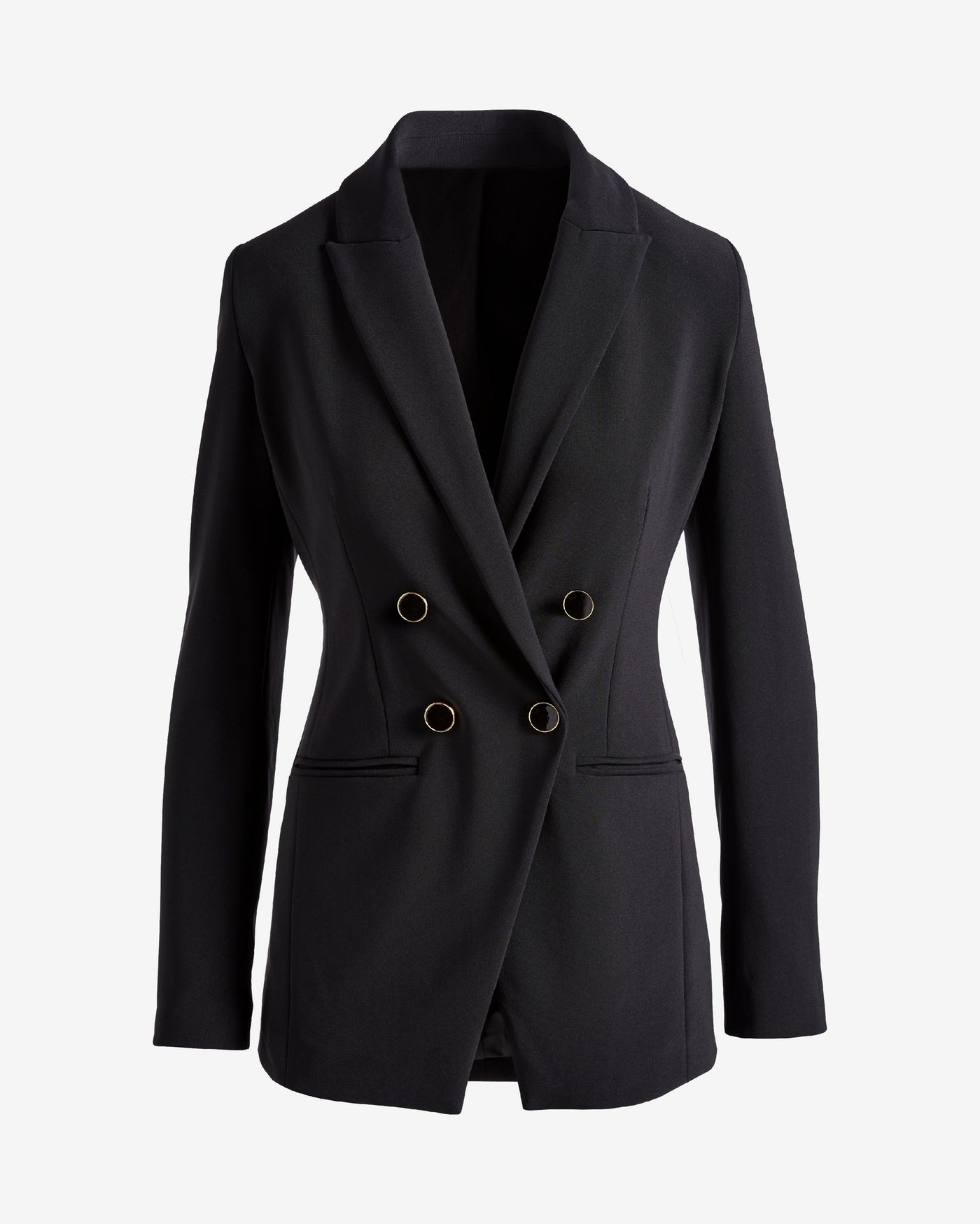 Beyond Travel Double Breasted Boyfriend Blazer Jet Black