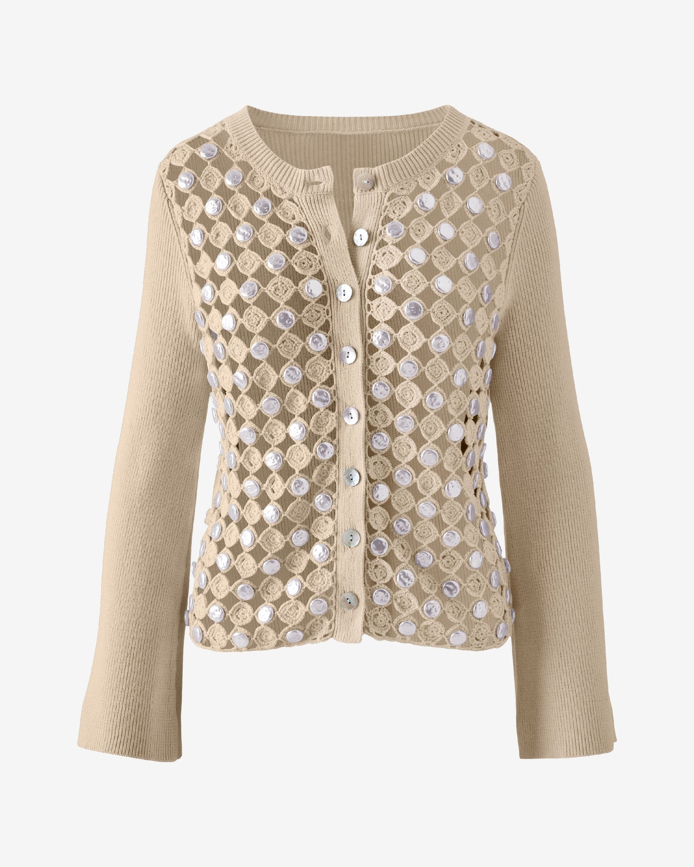 Fresh Water Pearl Crochet Cardigan Sandshell