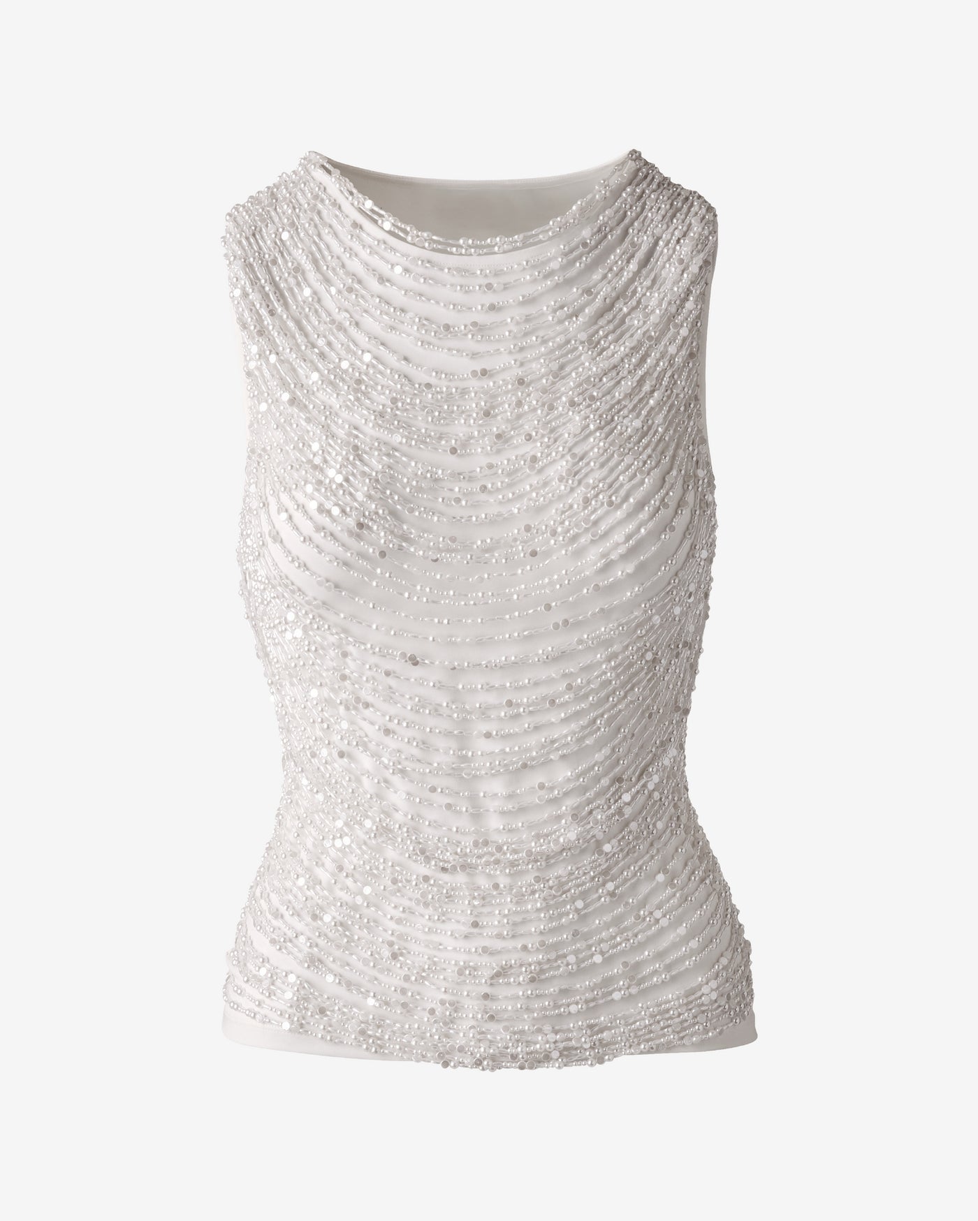 Pearl Detail Knit Tank Off White