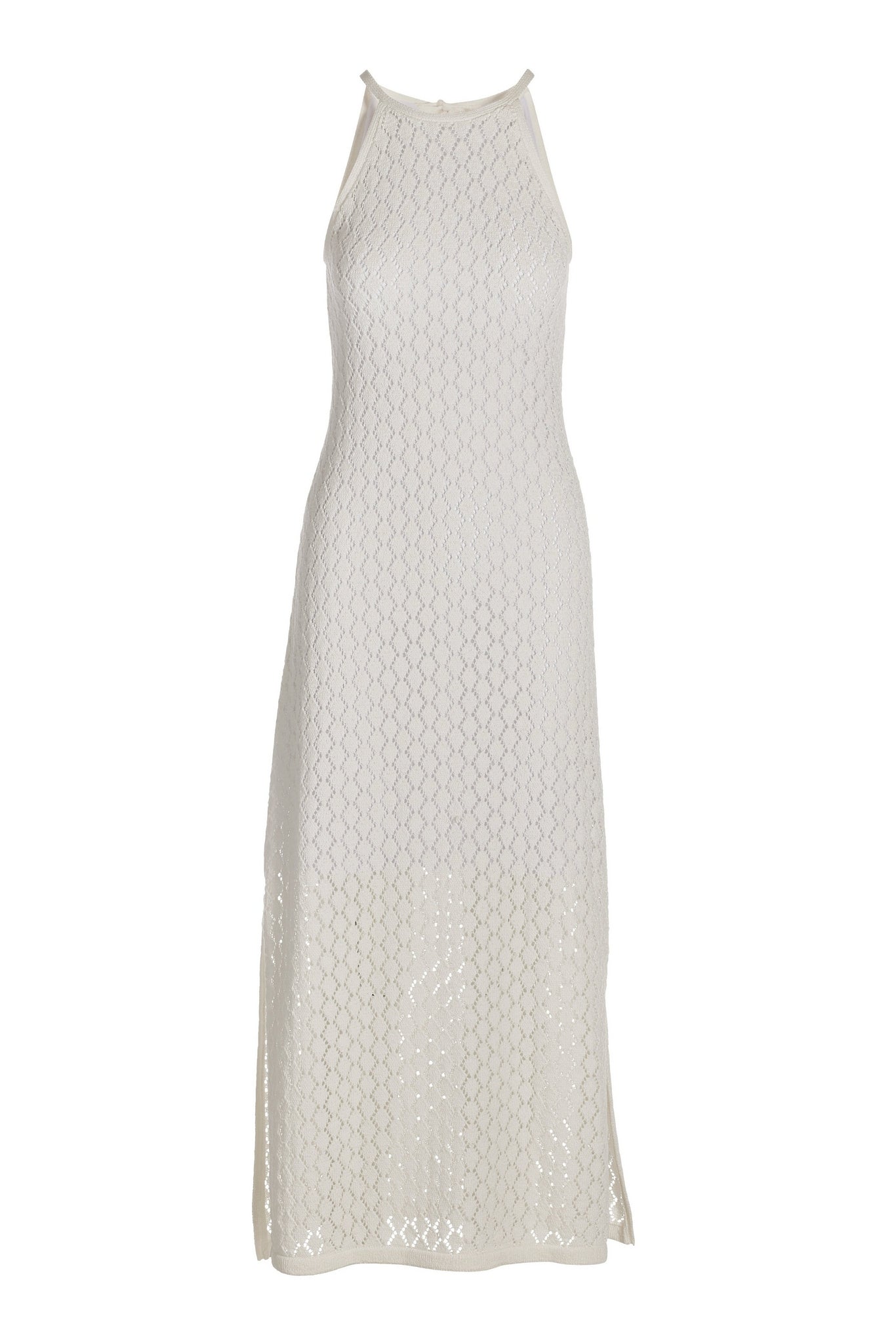 Knit High Neck Maxi Dress White