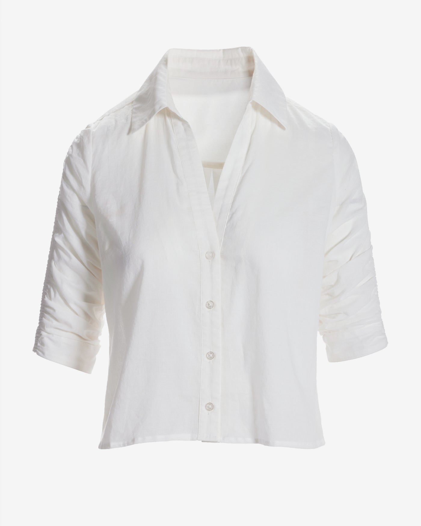 Ruched Sleeve Button Up Shirt White