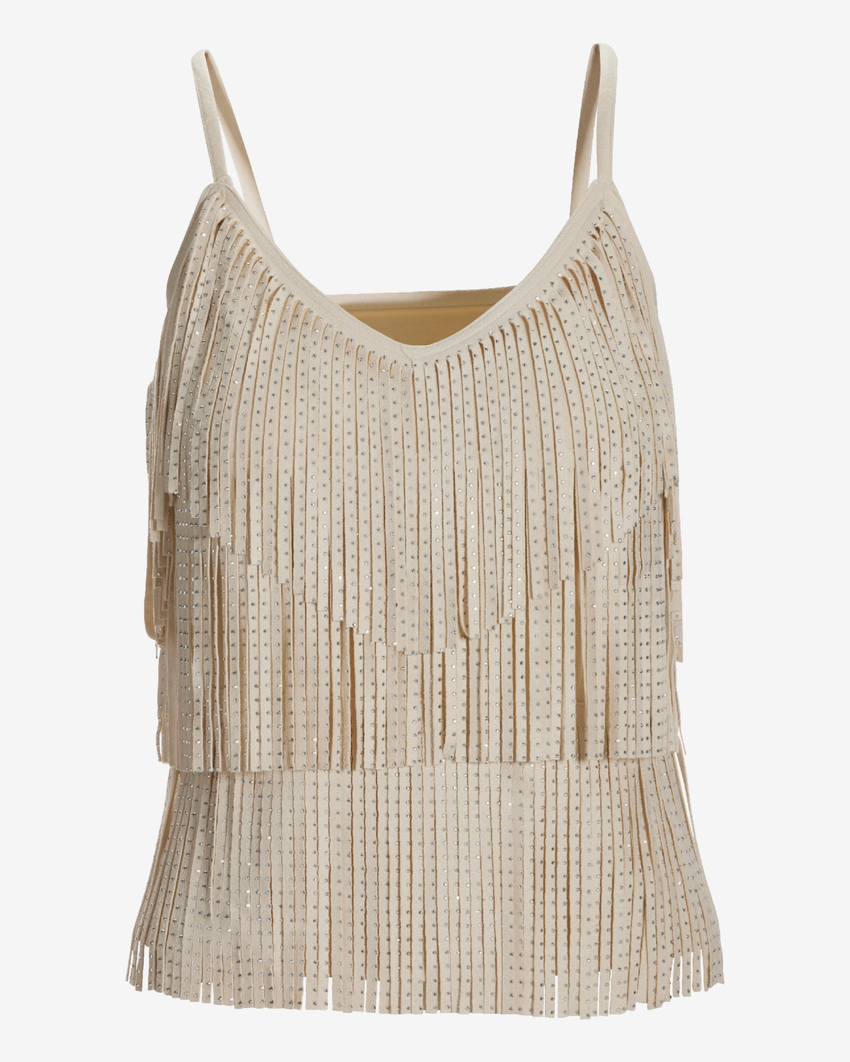 Faux Suede Fringe V-Neck Tank Sandshell