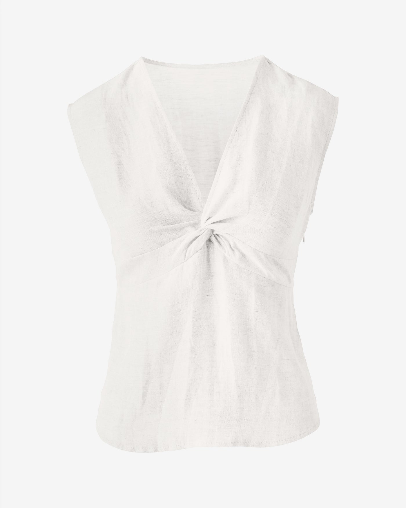 Linen Front Knot Top White