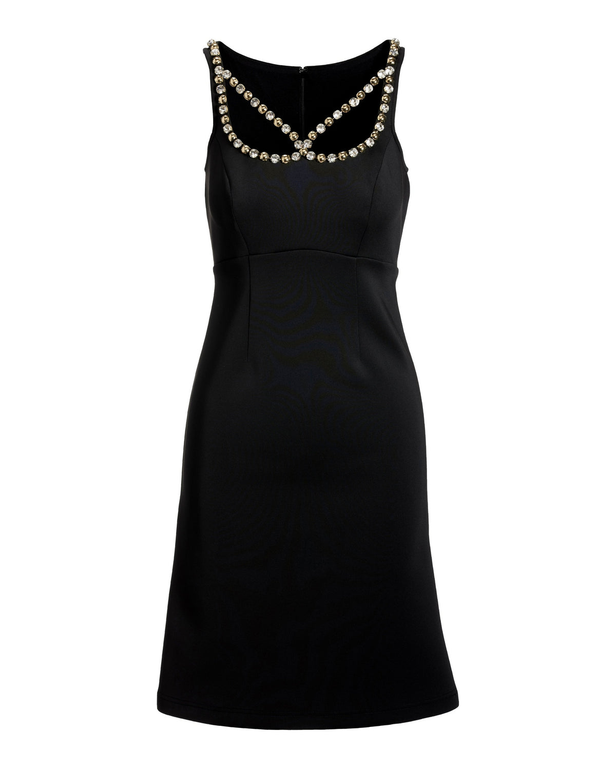 Embellished Neckline Scuba A Line Dress Black