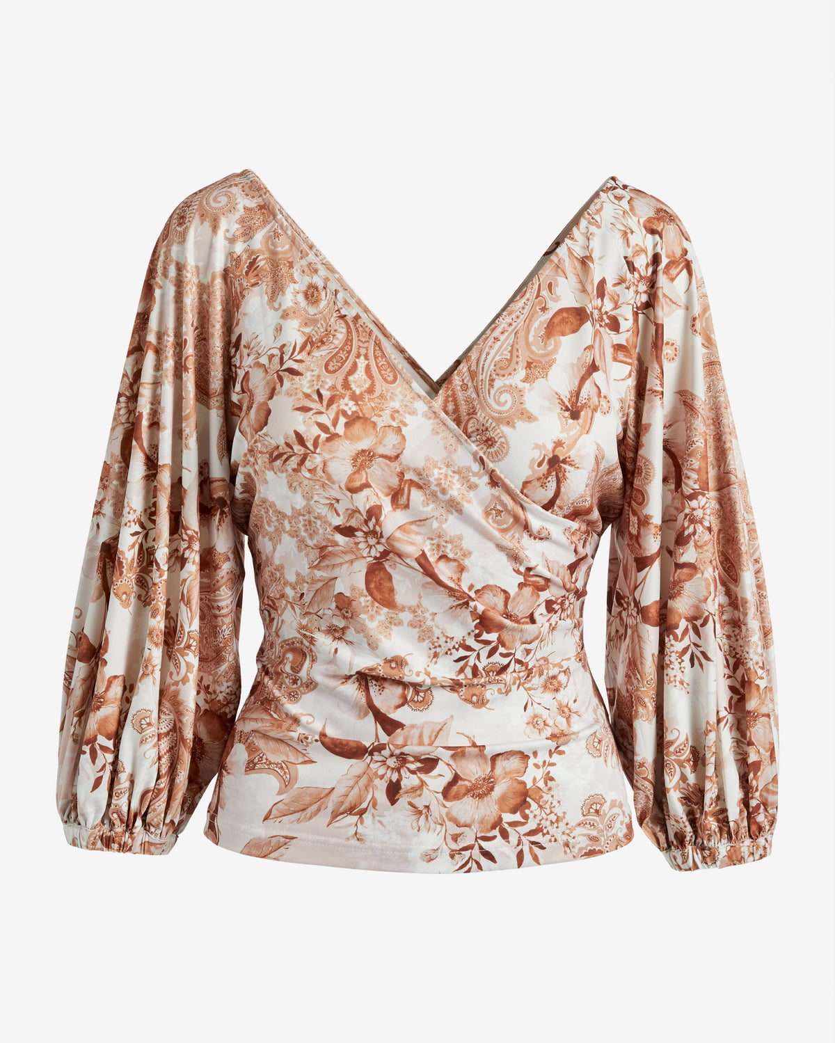 So Chic Printed Surplice Knit Top Paisley Fleur
