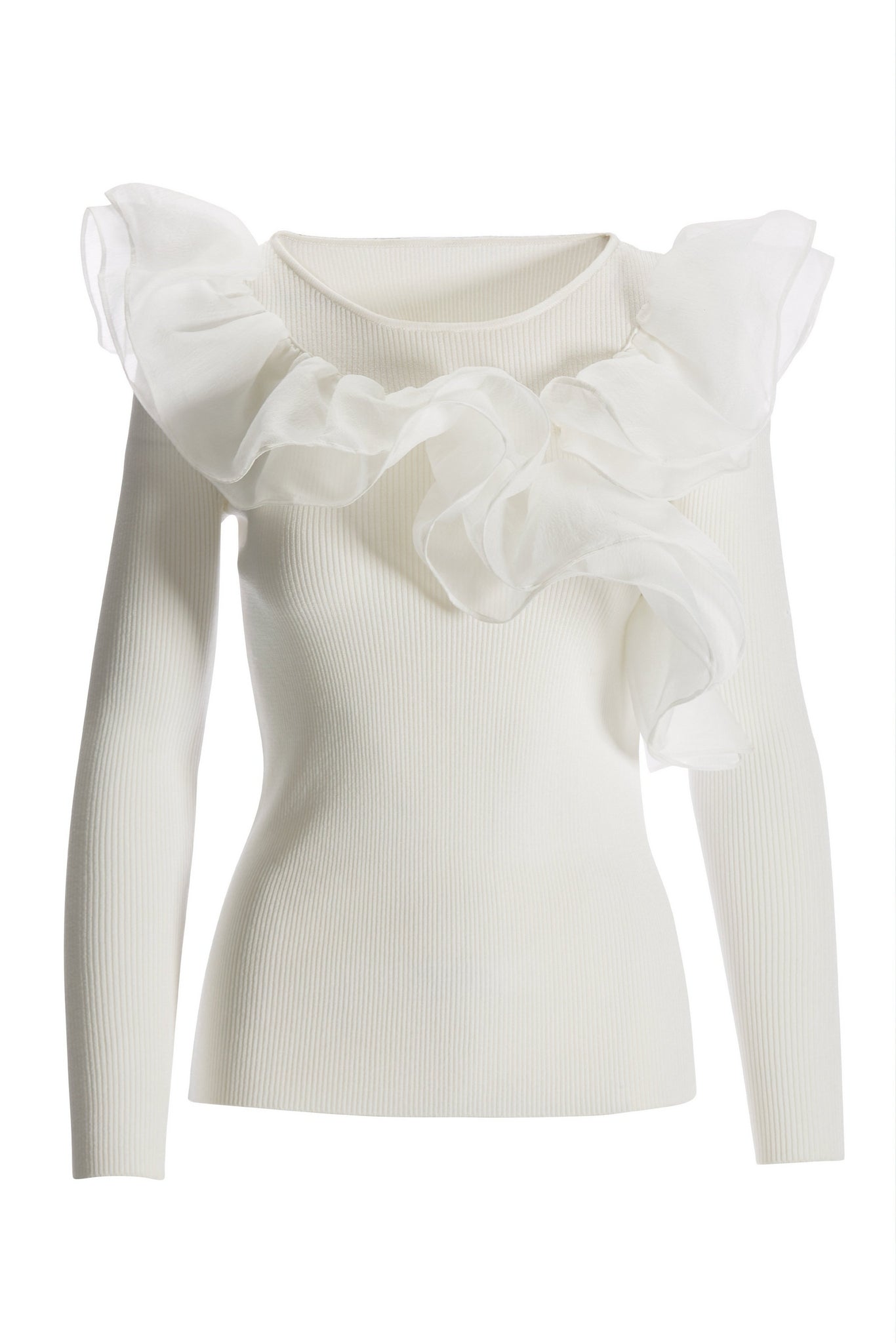 Organza Ruffle Sweater Off White