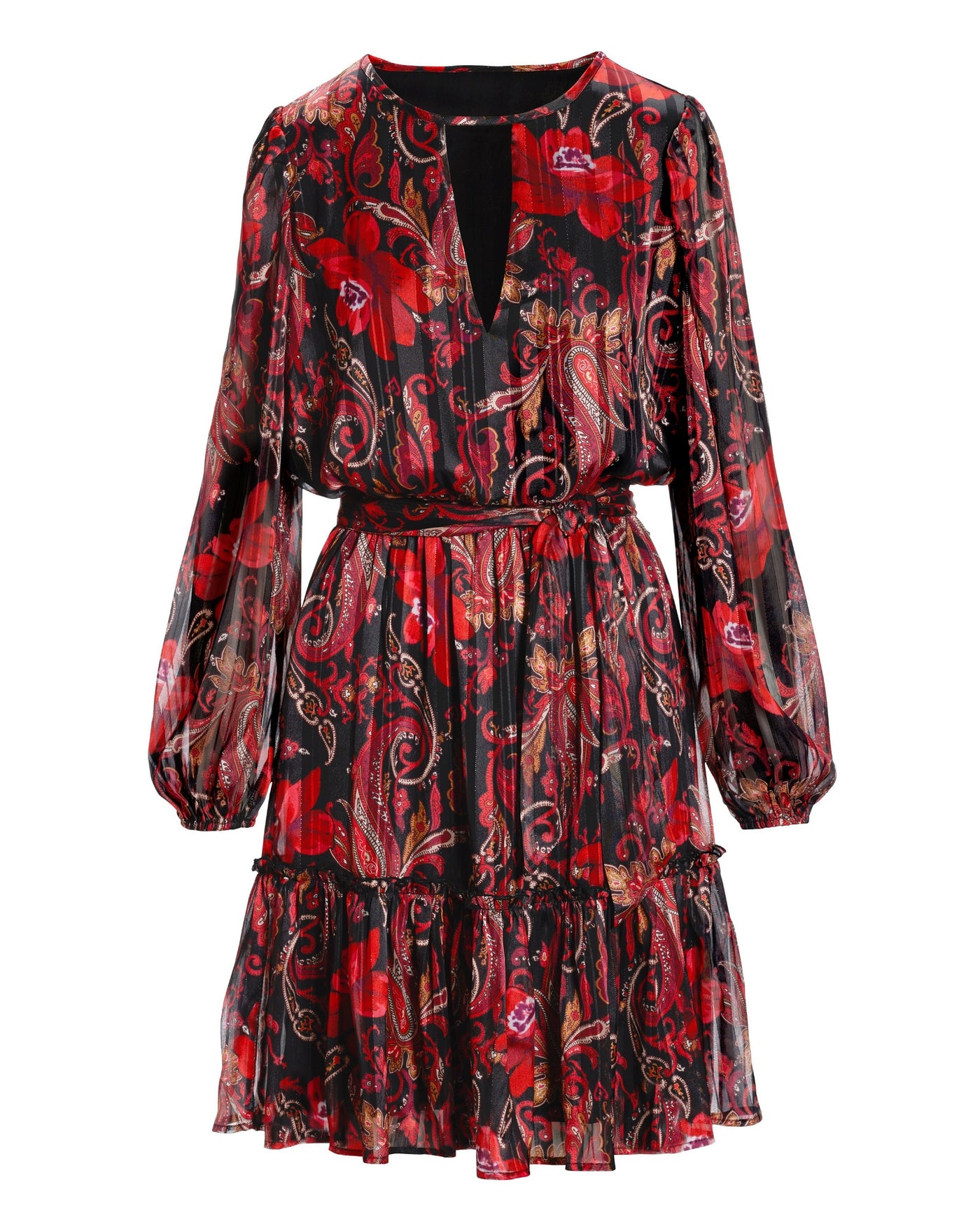 Paisley Garden Mix Print Keyhole Fit and Flare Dress Red/Black