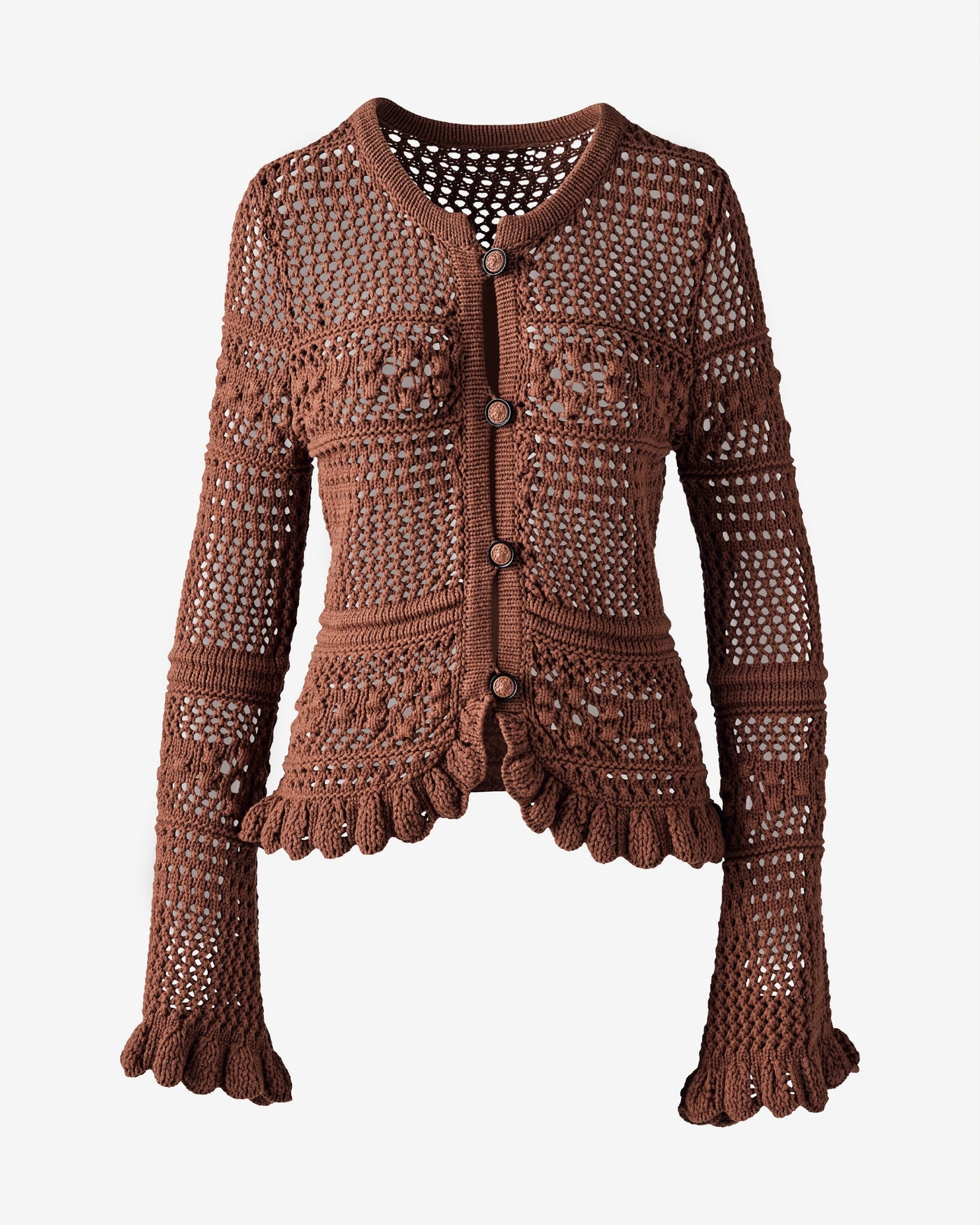 Flare Sleeve Pointelle Cardigan Tan