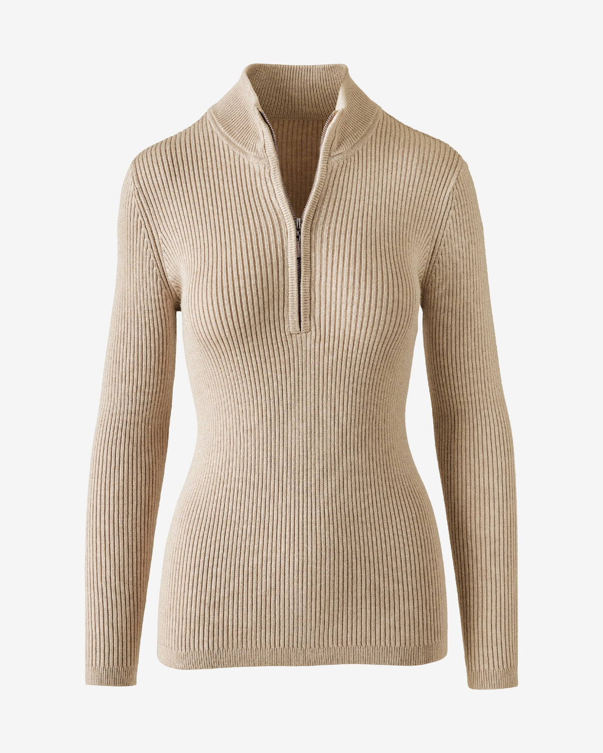 Ribbed Half Zip Up Sweater Heather Oatmeal