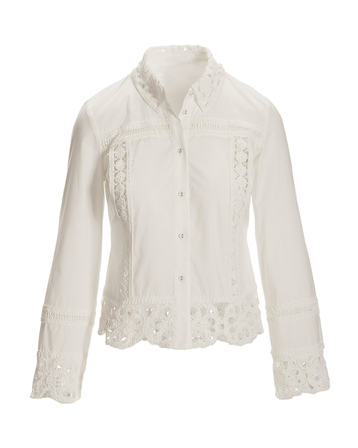 Crochet Trim Button-Up Shirt White