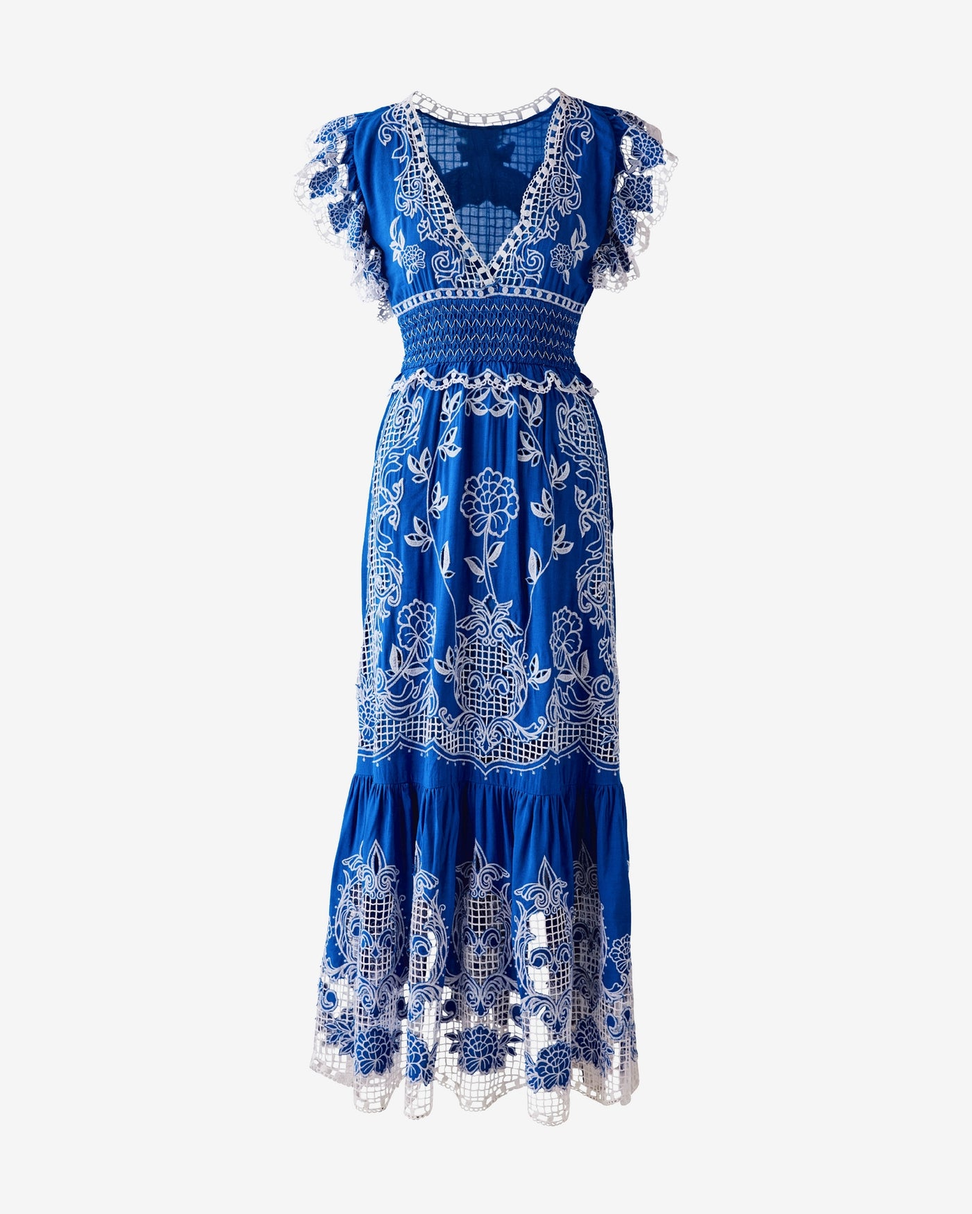 Novelty Embroidered Tiered Maxi Dress Lapis Blue