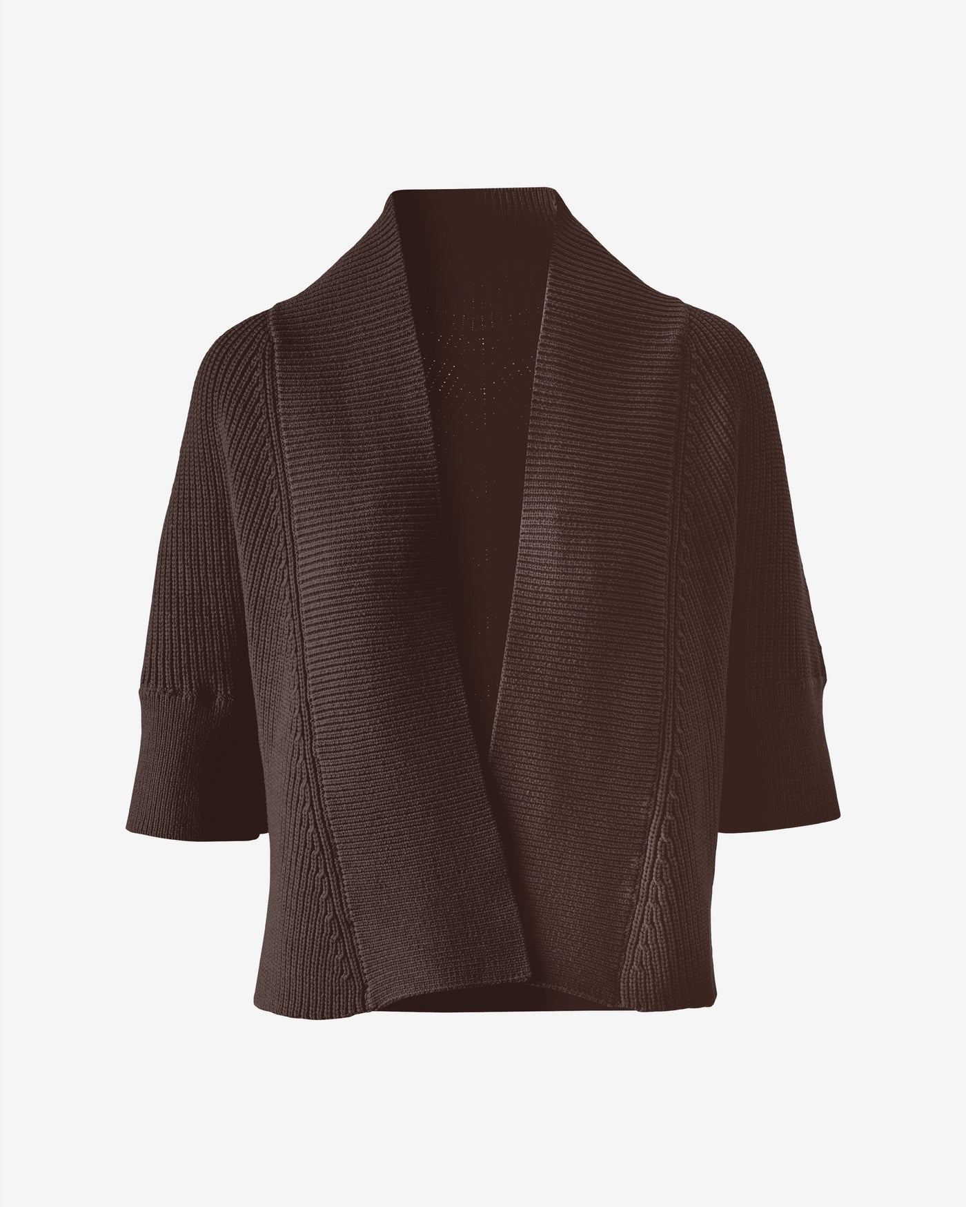 Open Front Rib Stitch Shrug Safari Brown