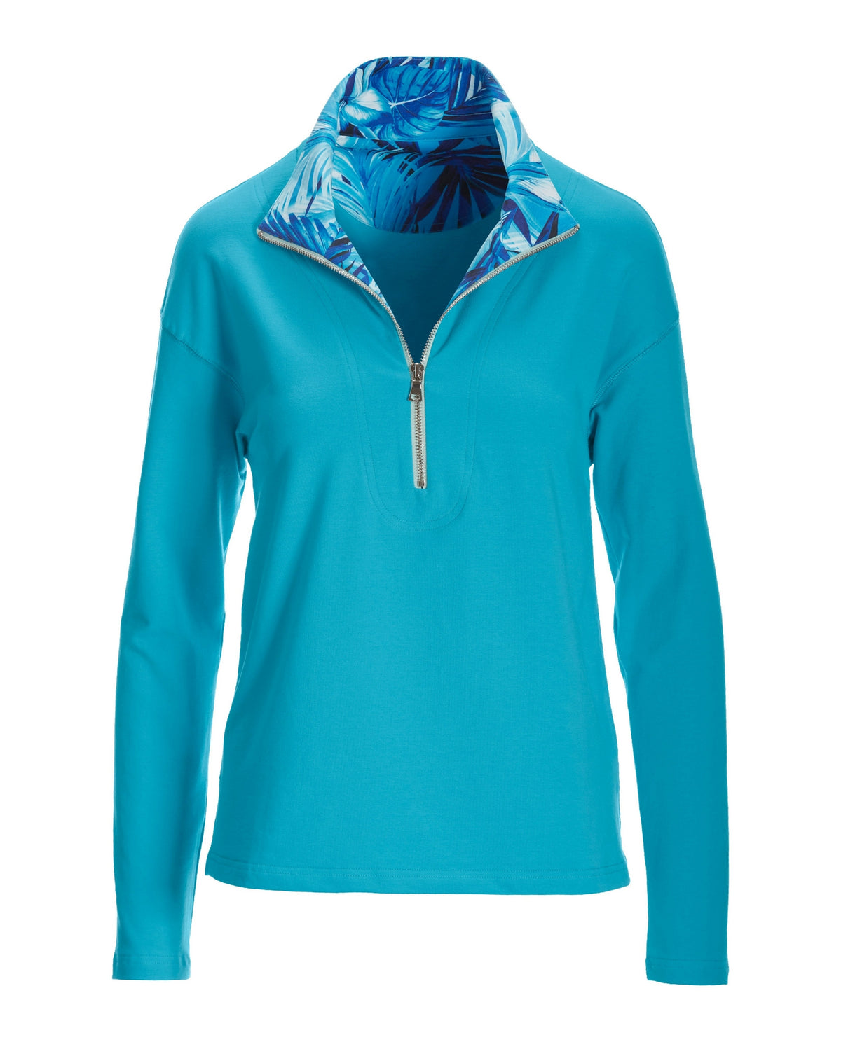 French Terry Half Zip Print Collar Sweatshirt Blue Grotto