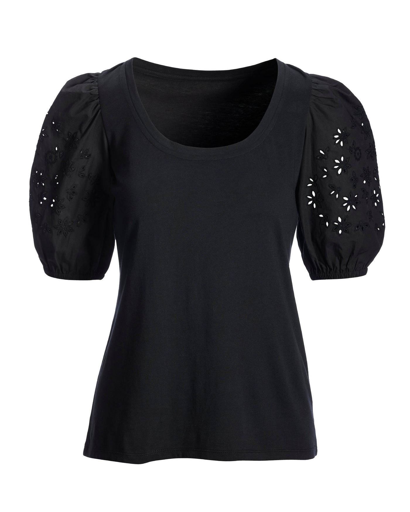 Eyelet Puff Sleeve Tee Black