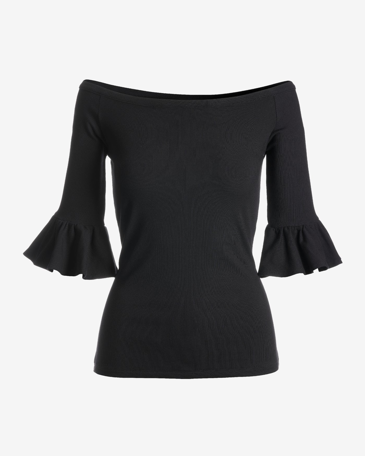 So Essential Rib Boatneck Flare Sleeve Top Black