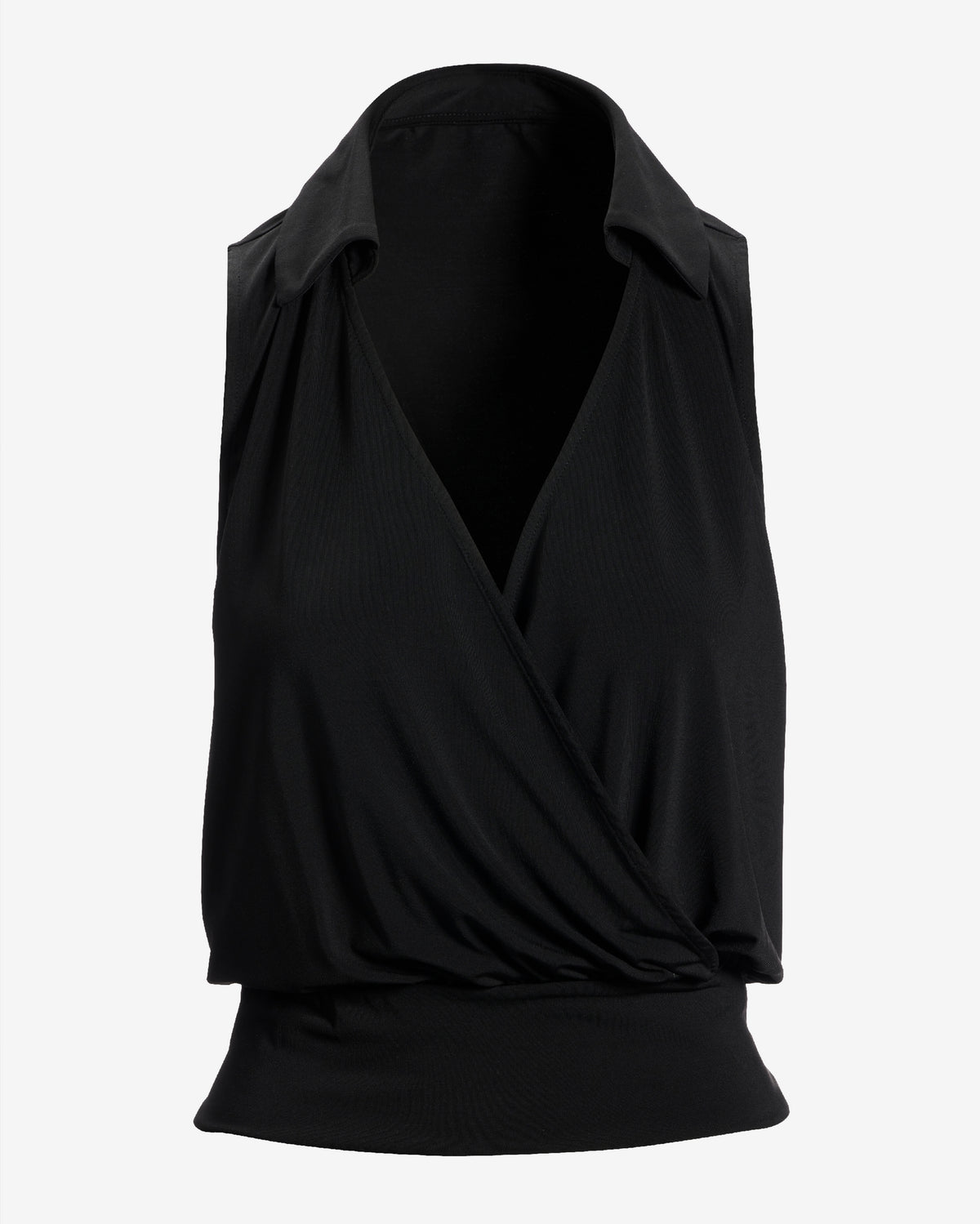 So Chic Collared Surplice Blouson Knit Top Proper Black